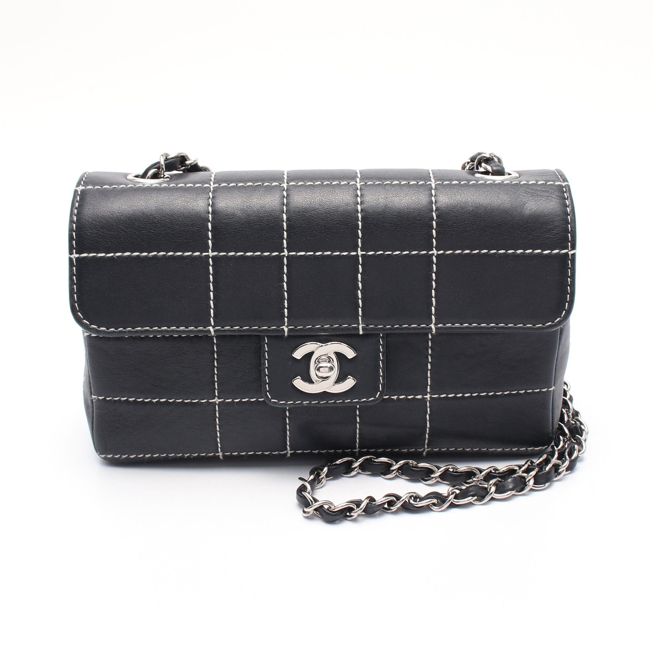 Chanel Chanel Chocolate Bar Wild Stitch Chain Shoulder Bag Leather Dark Gray Silver Hardware Size ONE SIZE - 1 Thumbnail