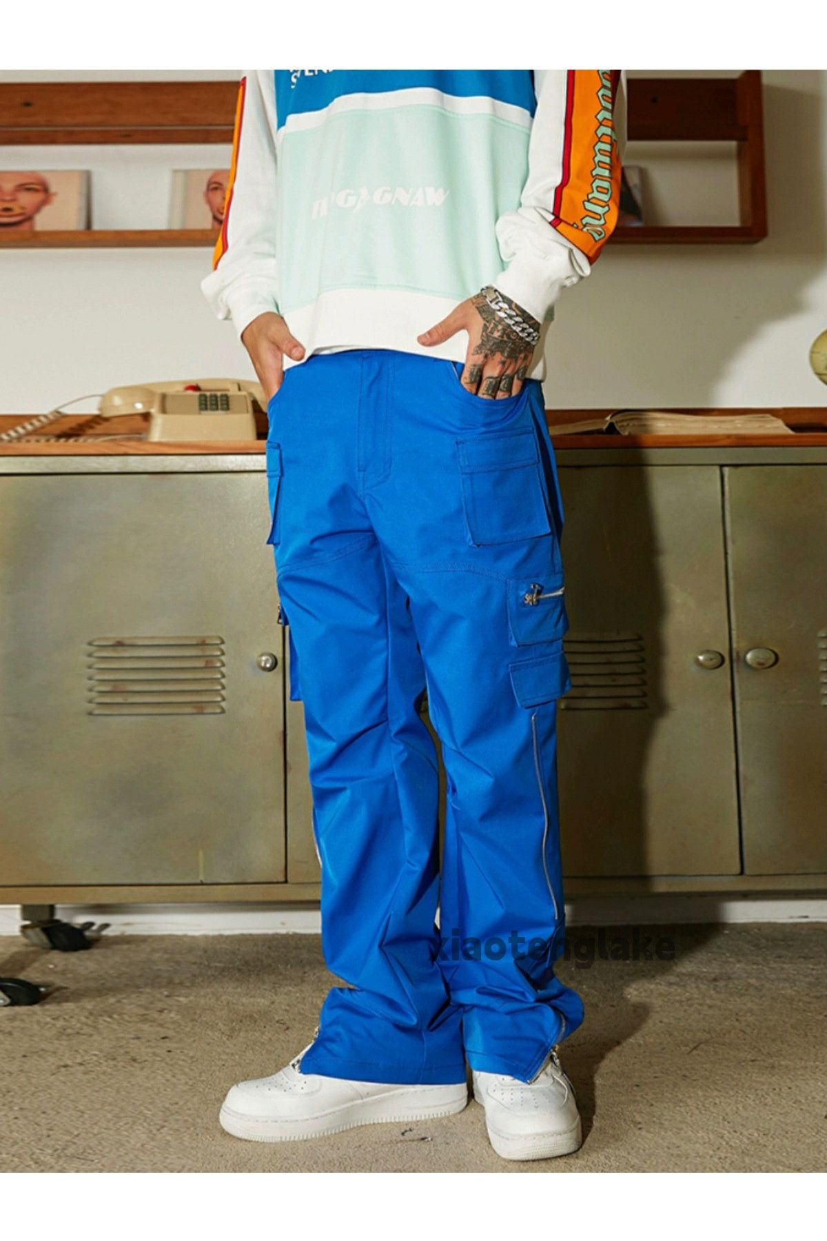 zipper utility skate hiphop flared cargo pants
