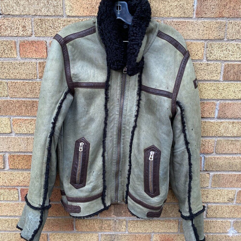 Diesel Diesel LENCANG Shearling Leather Jacket Green Large SheepSk Size US L / EU 52-54 / 3 - 3 Thumbnail