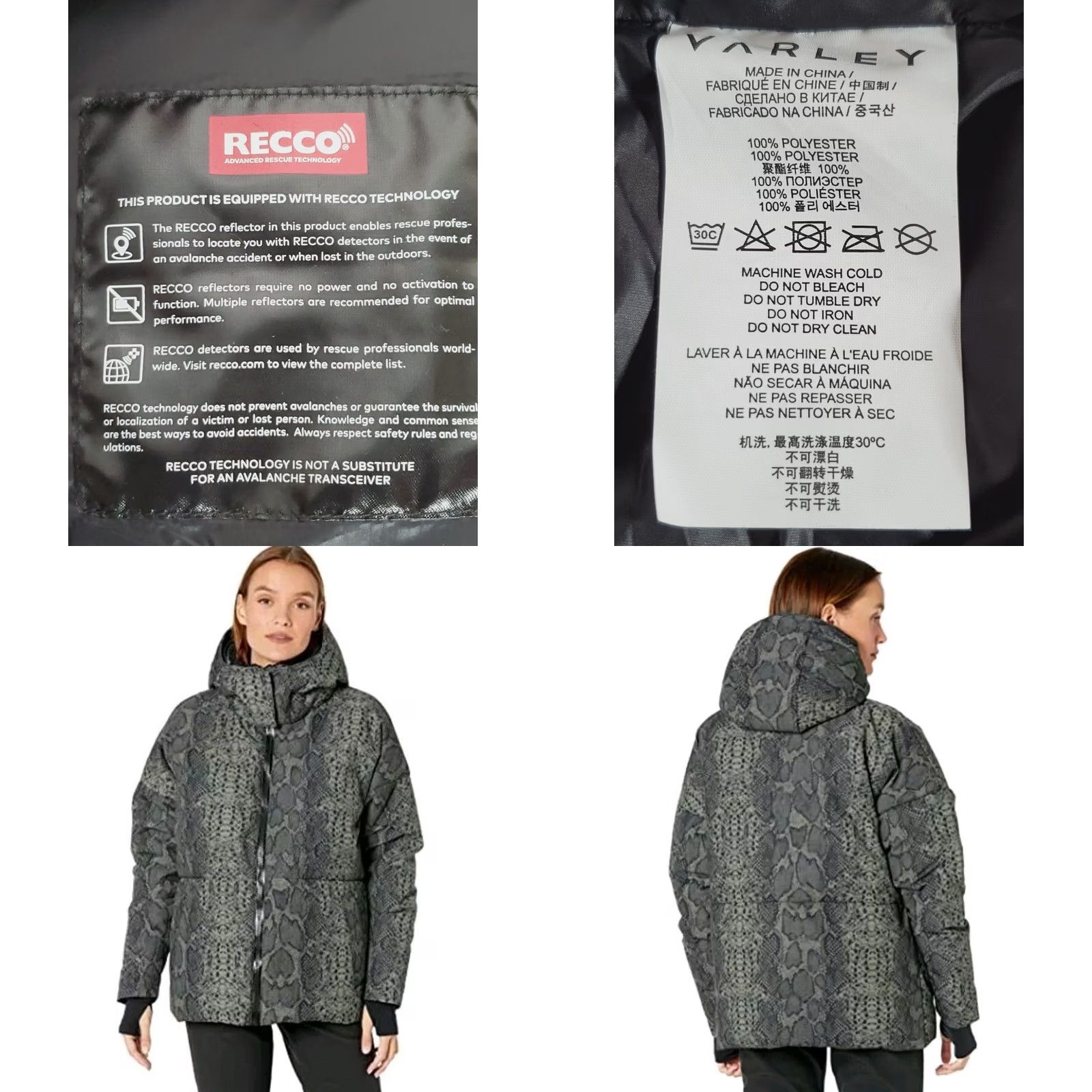 Varley Varley Dorothy Ski Jacket Black Green Mono Boa Winter Down Puffer Women's S Size S / US 4 / IT 40 - 8 Thumbnail