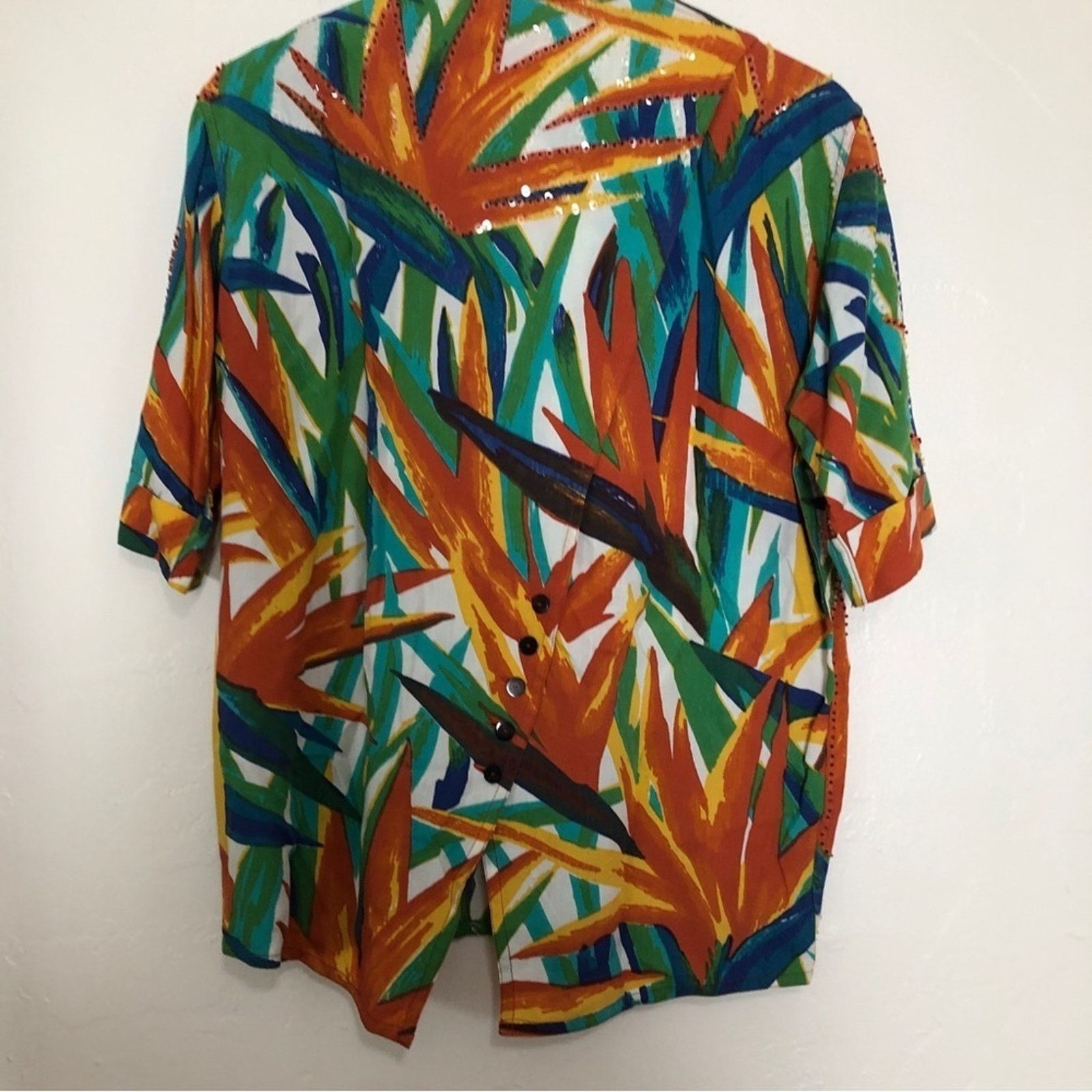 Other Multicolor Tropical Sequin Button Up Shirt Blouse Top Size L / US 10 / IT 46 - 7 Thumbnail