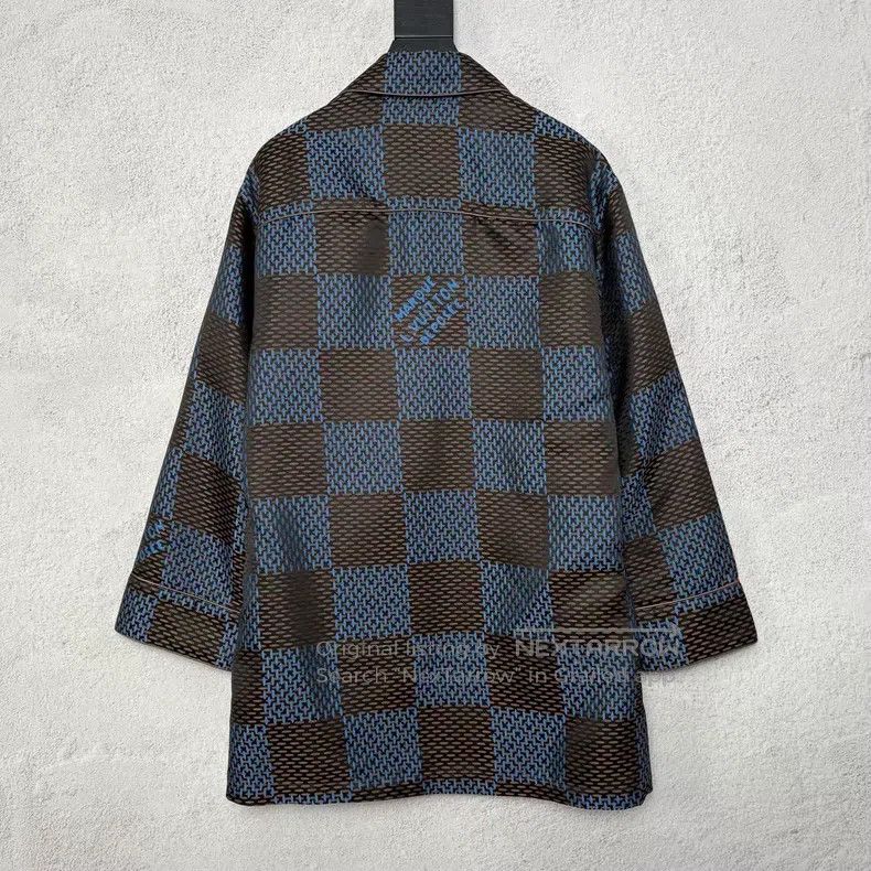 Louis Vuitton Louis Vuitton Blue Checkerboard Logo Long Sleeve Silk Paja Size US M / EU 48-50 / 2 - 2 Thumbnail