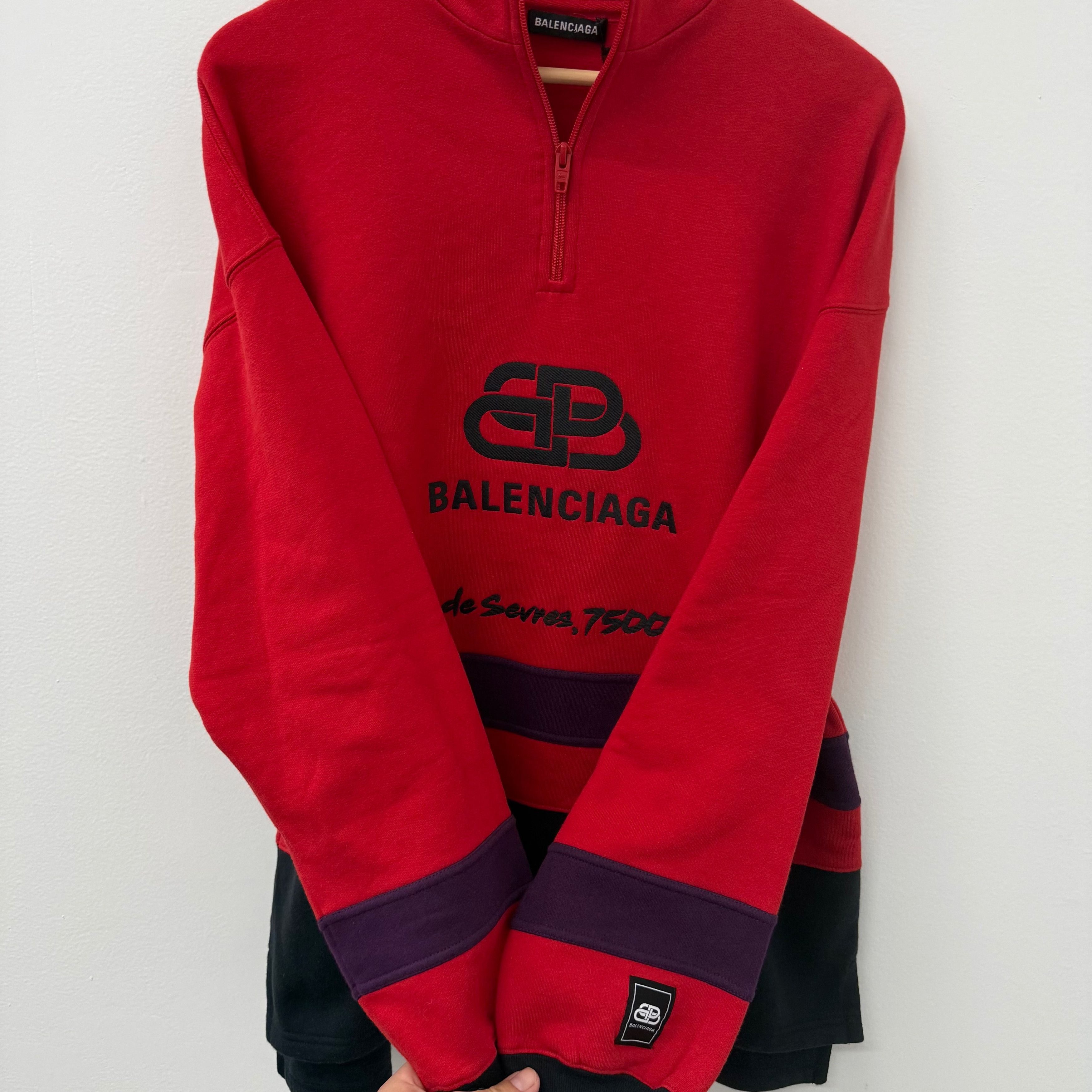 Balenciaga Balenciaga Red Rive BB Quarterzip Sweatshirt - Size S Size US S / EU 44-46 / 1 - 3 Thumbnail