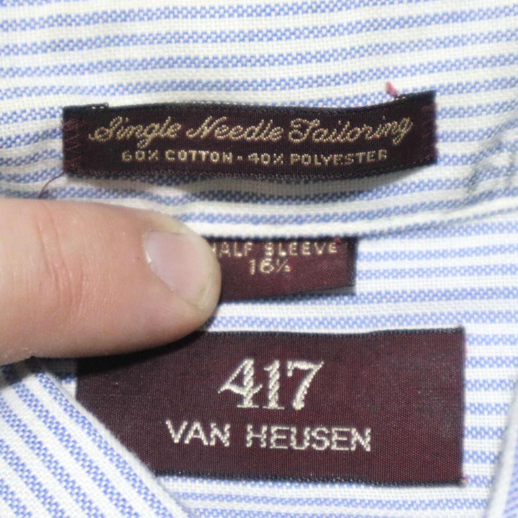 Van Heusen VAN HEUSEN Men's Dress Shirt Oxford Blue Stripes 16.5 Business Casual Regular Fit Size 42R - 3 Thumbnail