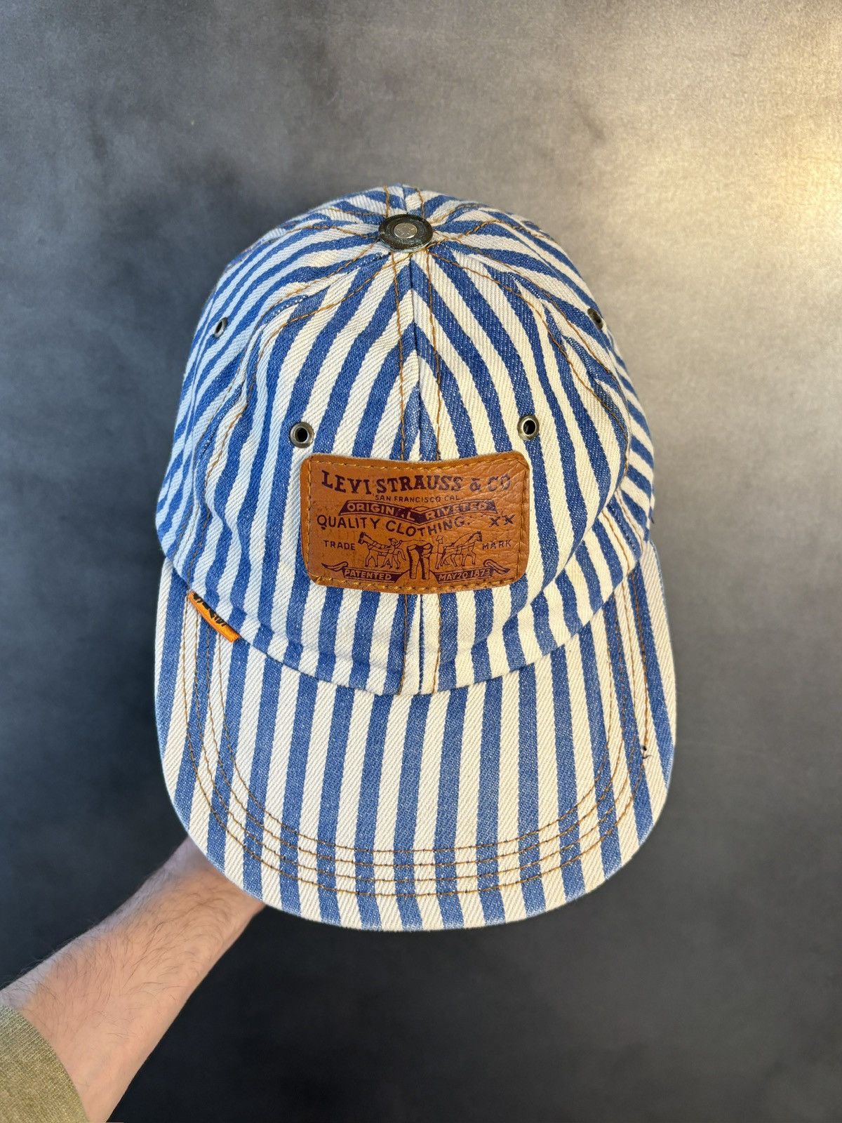 Levi's 1990s Levi's Jeans Hat Vintage Denim Snapback Striped Baseba Size ONE SIZE - 14 Thumbnail