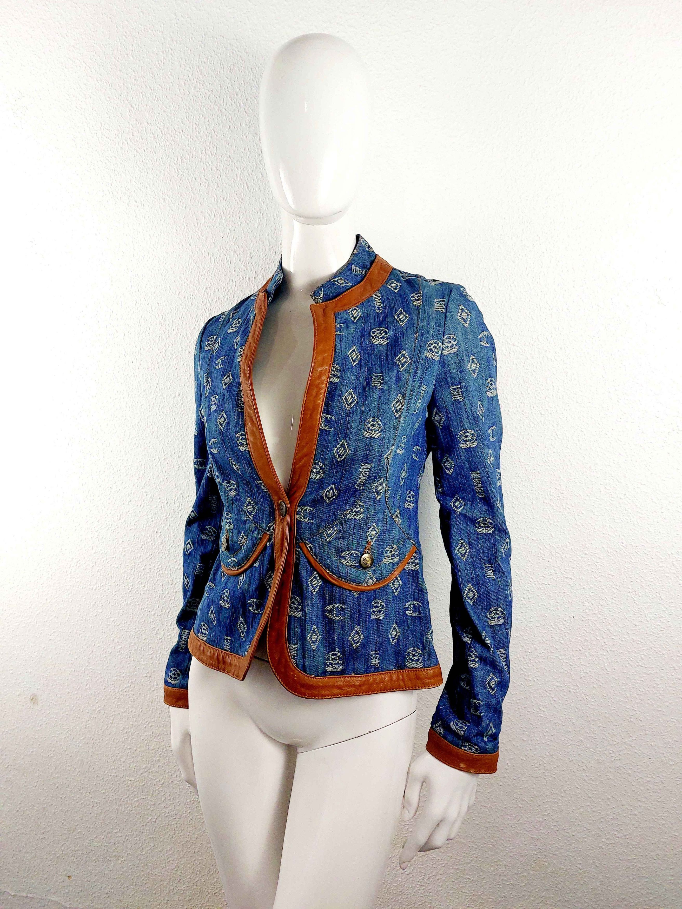 Roberto Cavalli Roberto Cavalli Leather Denim Monogram Logo Jeans Jacket Size S / US 4 / IT 40 - 7 Thumbnail