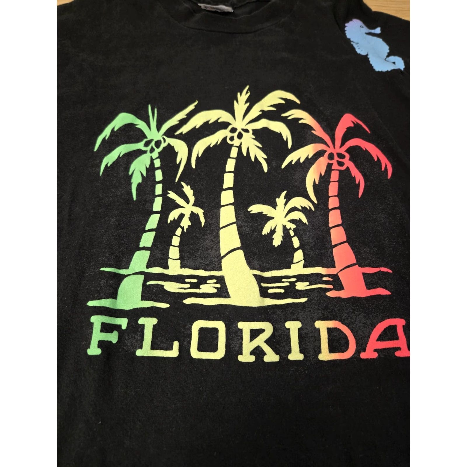 Hanes VINTAGE Florida Shirt Mens XL Black Palm Trees Rainbow Graphic Made USA 90s Size US XL / EU 56 / 4 - 2 Thumbnail