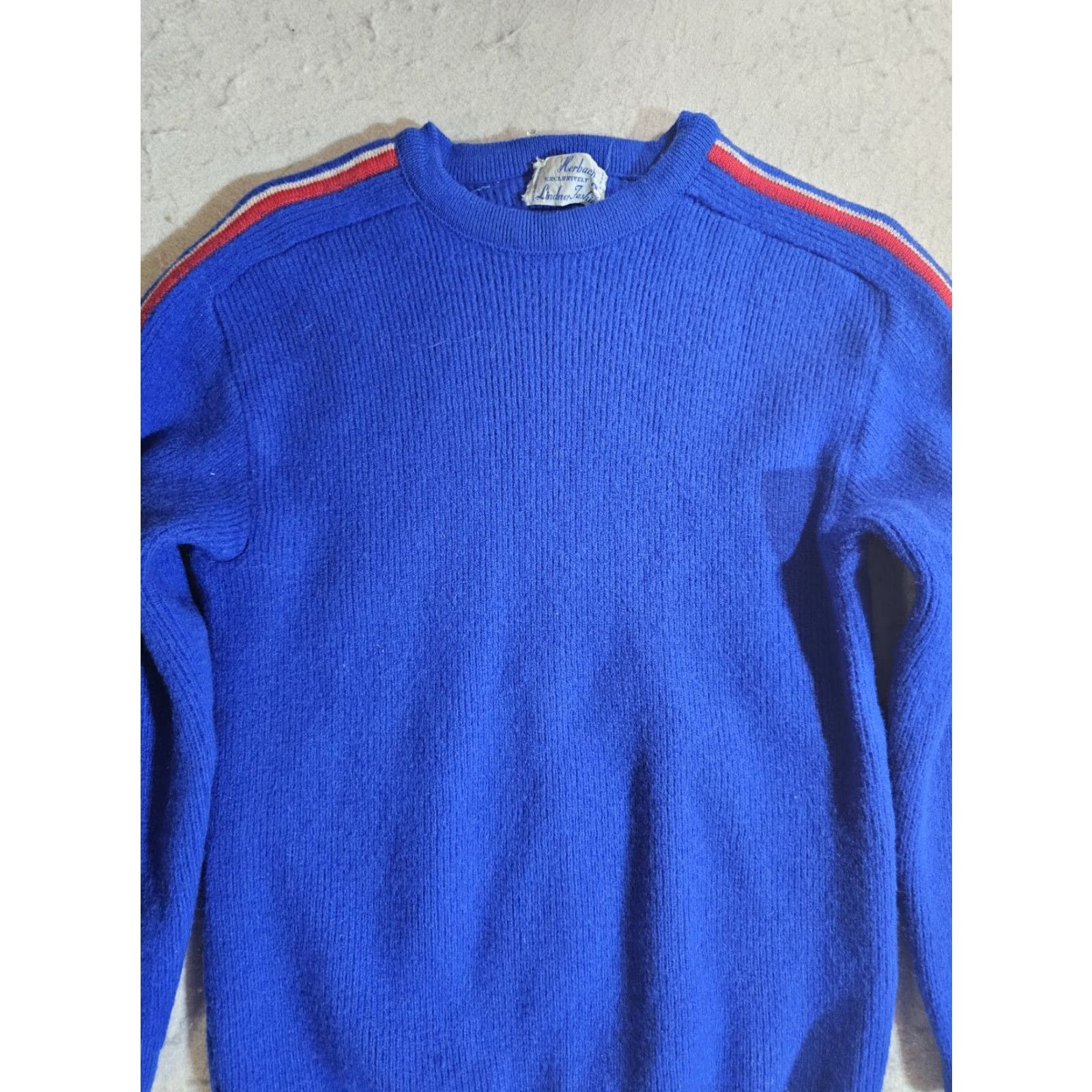 Vintage VINTAGE Herbach Sweater Mens Sz Sm Crewneck 100% Wool Striped Blue Red - See Pics Size US S / EU 44-46 / 1 - 2 Thumbnail