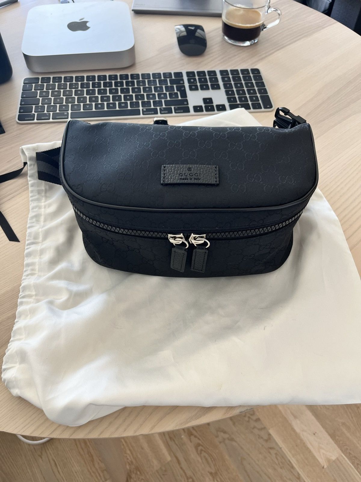 image of Gucci Monogram Belt Bag in Black, Men's