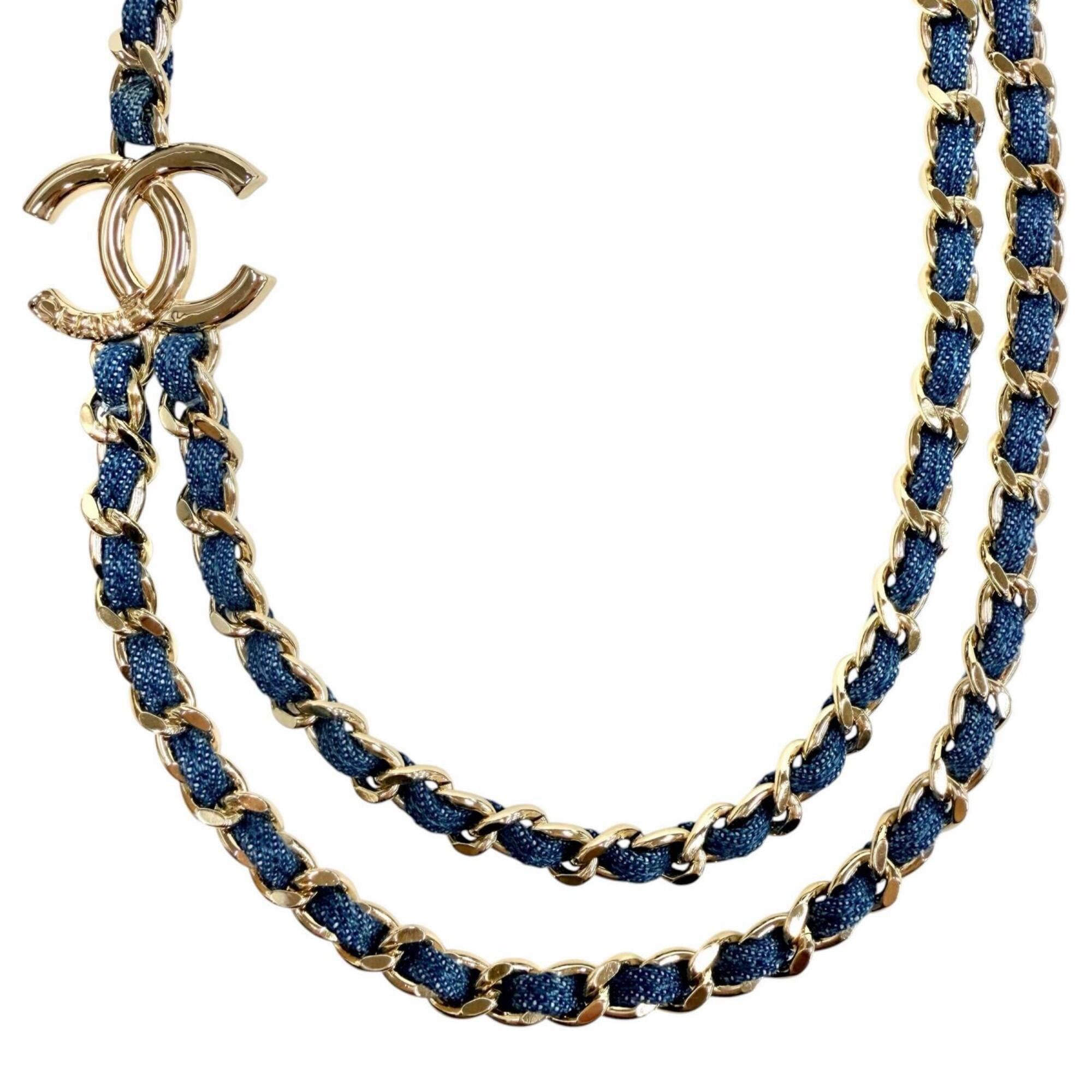 Chanel CHANEL B25P ABF163 Coco Mark Double Chain Necklace, Blue with Gold Hardware, Made in Italy, Women's. Size ONE SIZE - 1 Thumbnail
