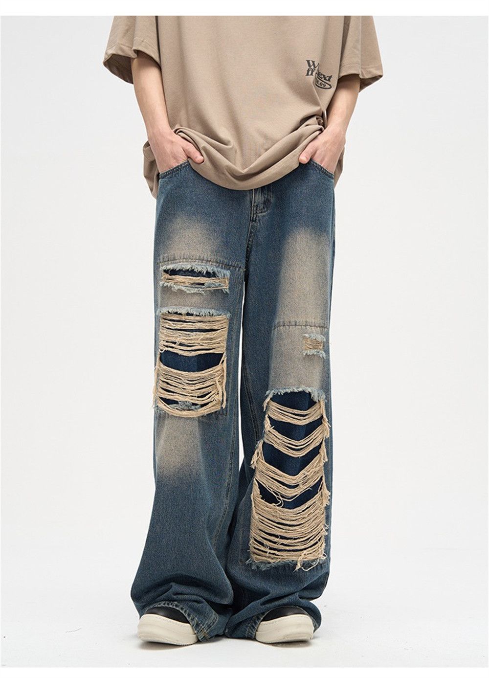 Japanese Brand × Jean Loose Straight Leg Ripped Jeans Men Size US 30 / EU 46 - 1 Thumbnail