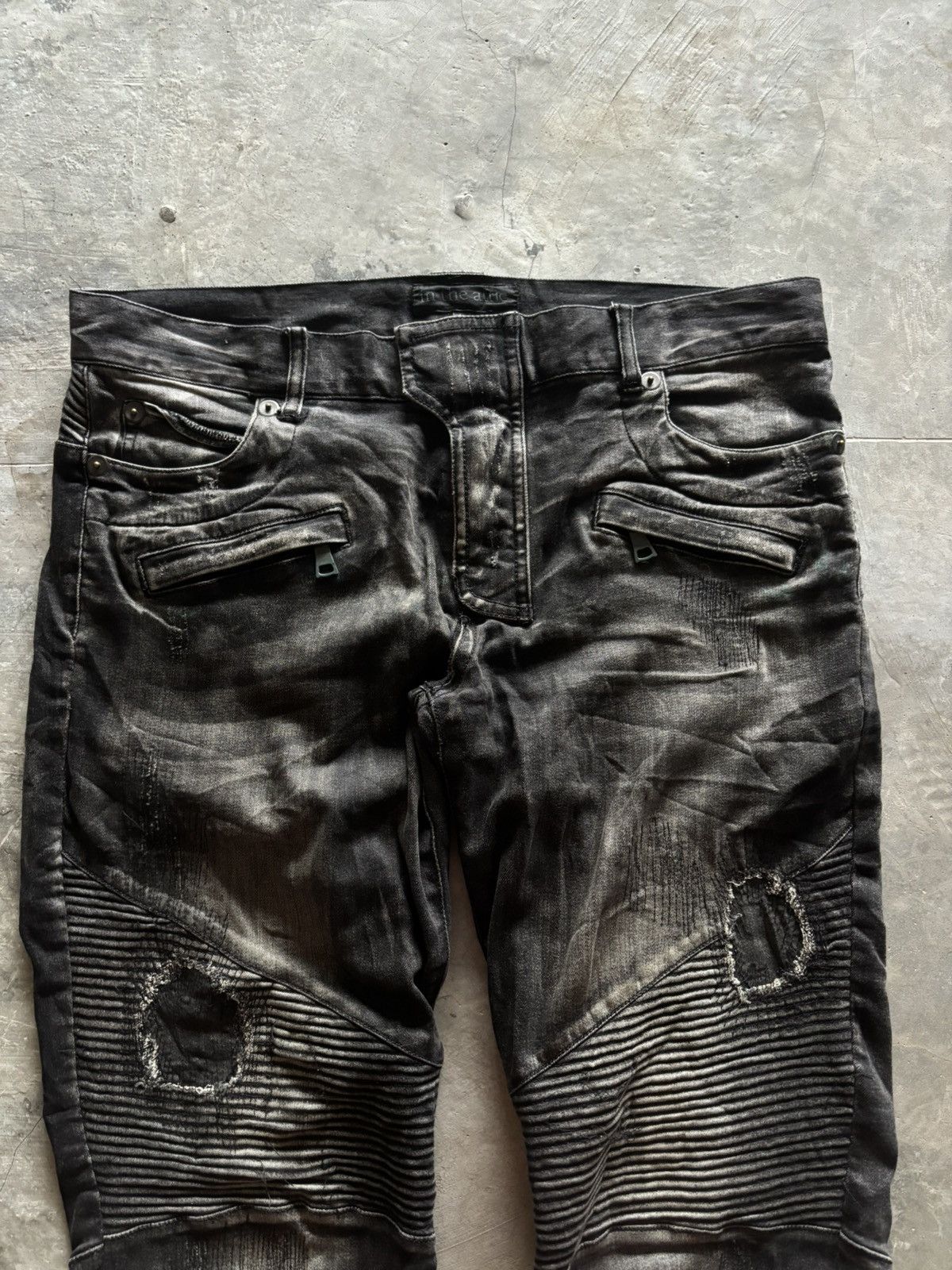 In The Attic IN THE ATTIC BIKER PANT BALMAIN STYLE SASHIKO DISTRESSED Size US 34 / EU 50 - 2 Thumbnail