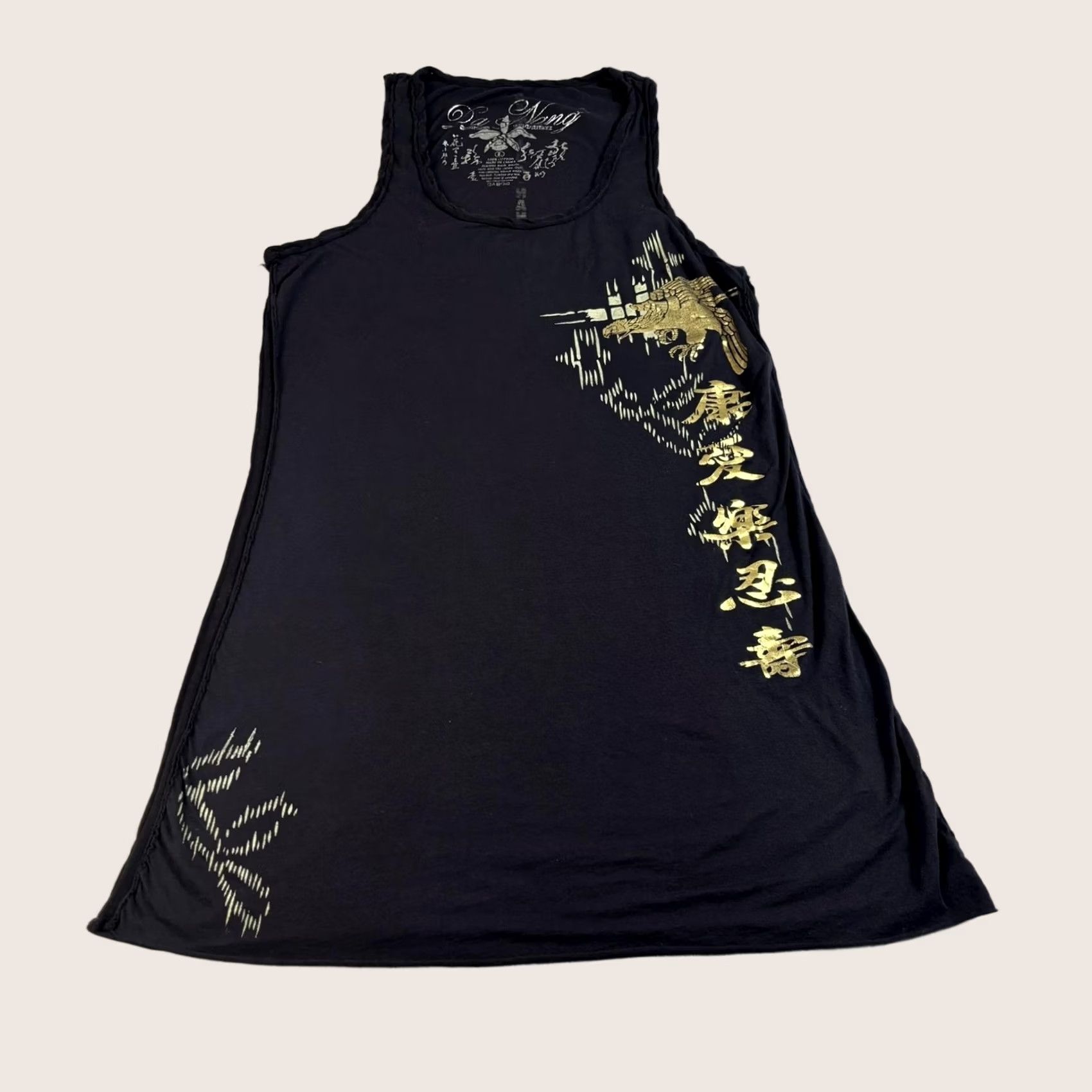 Vintage Da-Nang Dress Women Large Black Jersey Gold Graphic Eagle Asian Script Y2K Tank Size L / US 10 / IT 46 - 1 Thumbnail