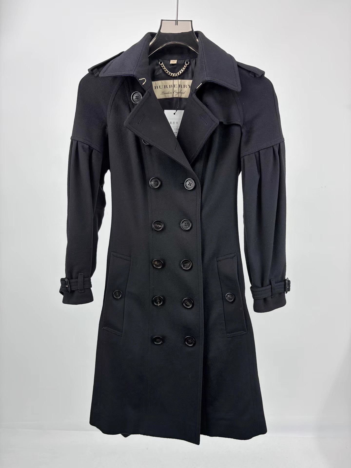 Burberry BURBERRY Black Wool Double-Breasted Coat Size XXS / US 00 / IT 34 - 1 Thumbnail