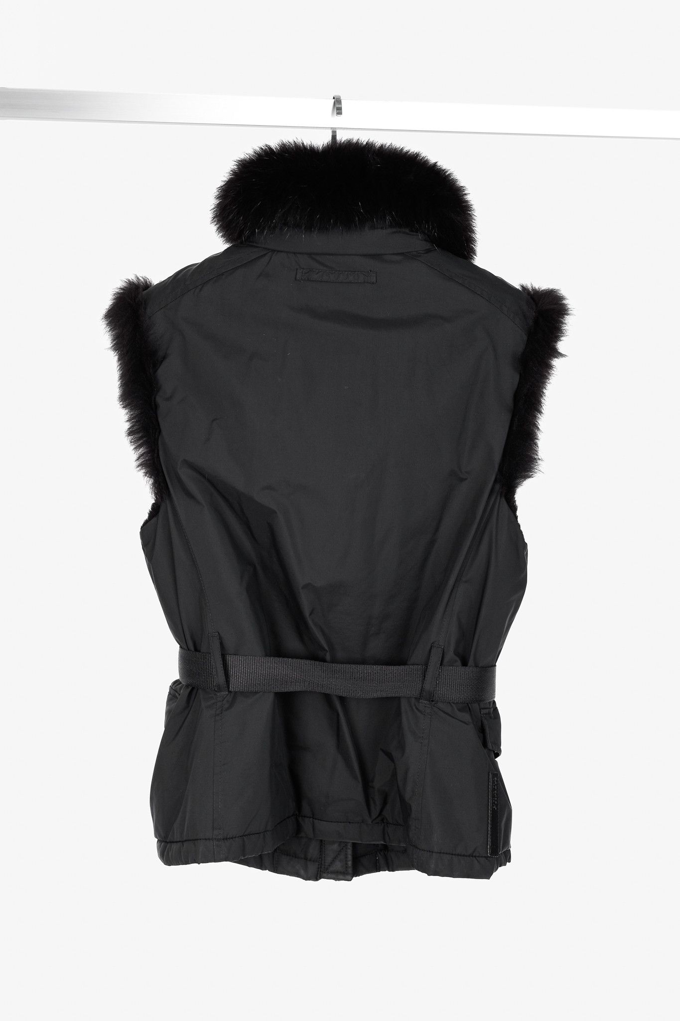 Prada Prada Black Nylon Belted Fox-Fur-Trim Vest Size S / US 4 / IT 40 - 2 Thumbnail