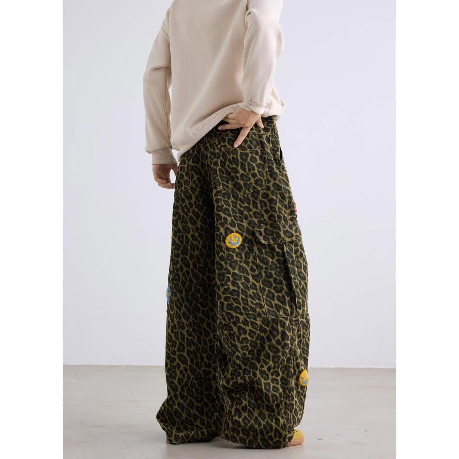Other Leopard Print Wide Leg Cargo Pants with Patches Size US 30 / EU 46 - 4 Thumbnail