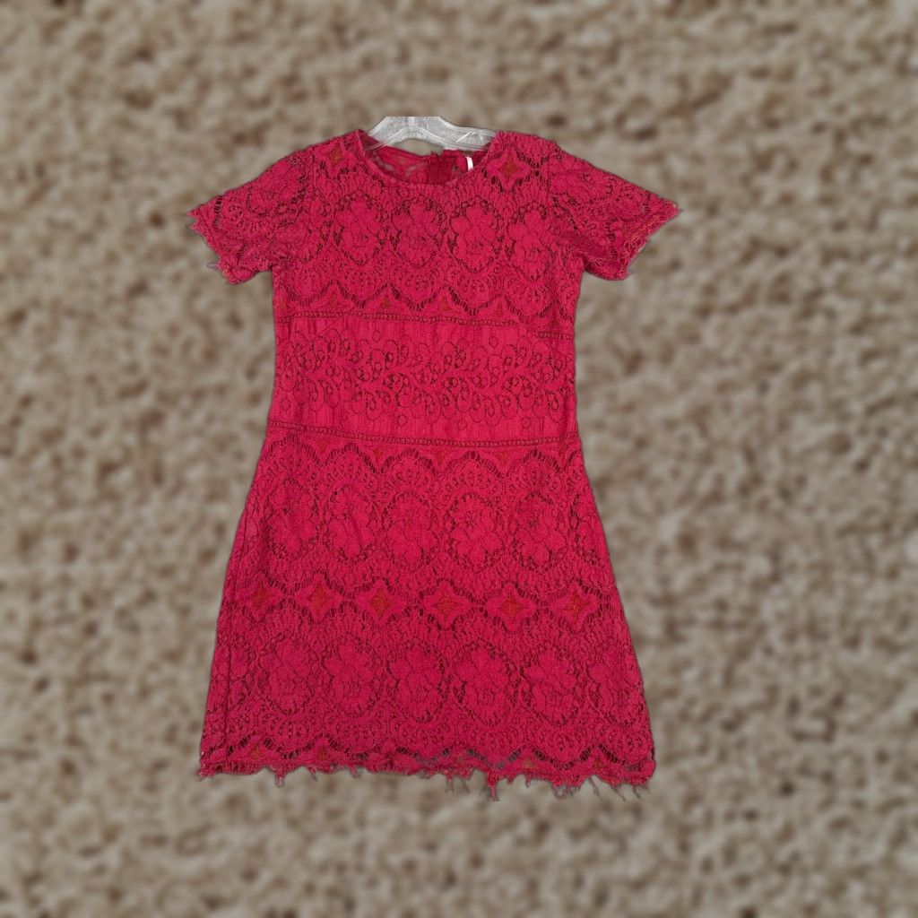 Free People Free People Blouse Shirt Womens 0 Pink Lace Short Sleeve V-Neck Lightweight Bohemian Hippie Peasant Casual Party/Cocktail Travel Size XS / US 0-2 / IT 36-38 - 1 Thumbnail