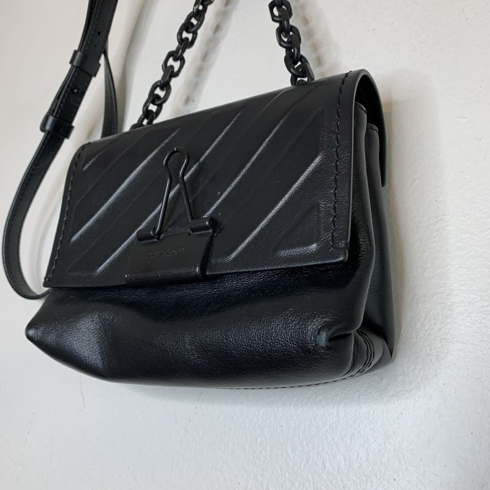 Off-White Off White Diag Soft Binder Clip Leather Side Bag Black Size ONE SIZE - 2 Thumbnail