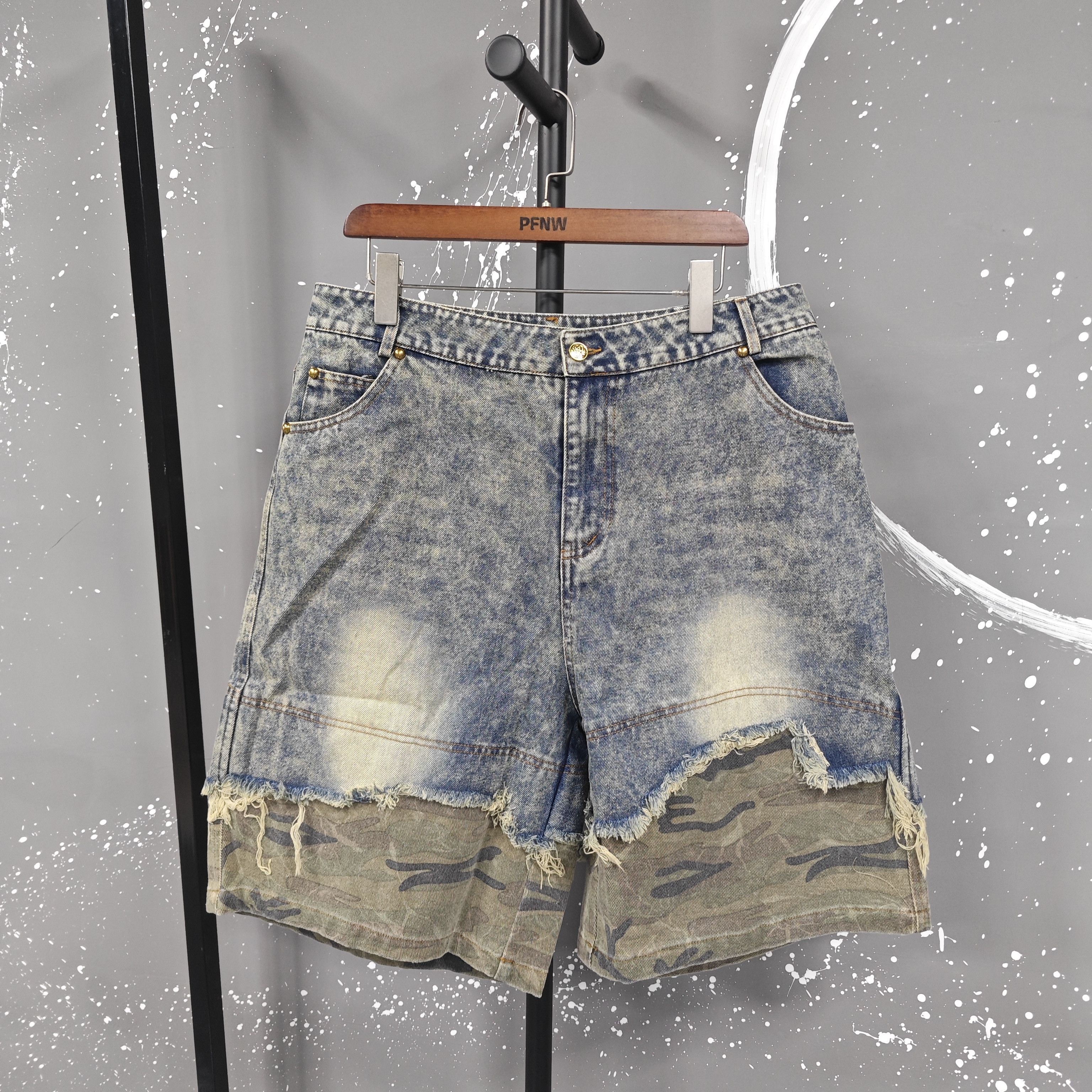 Jean Patchwork Camo Jean Shorts Size US 31 - 3 Thumbnail