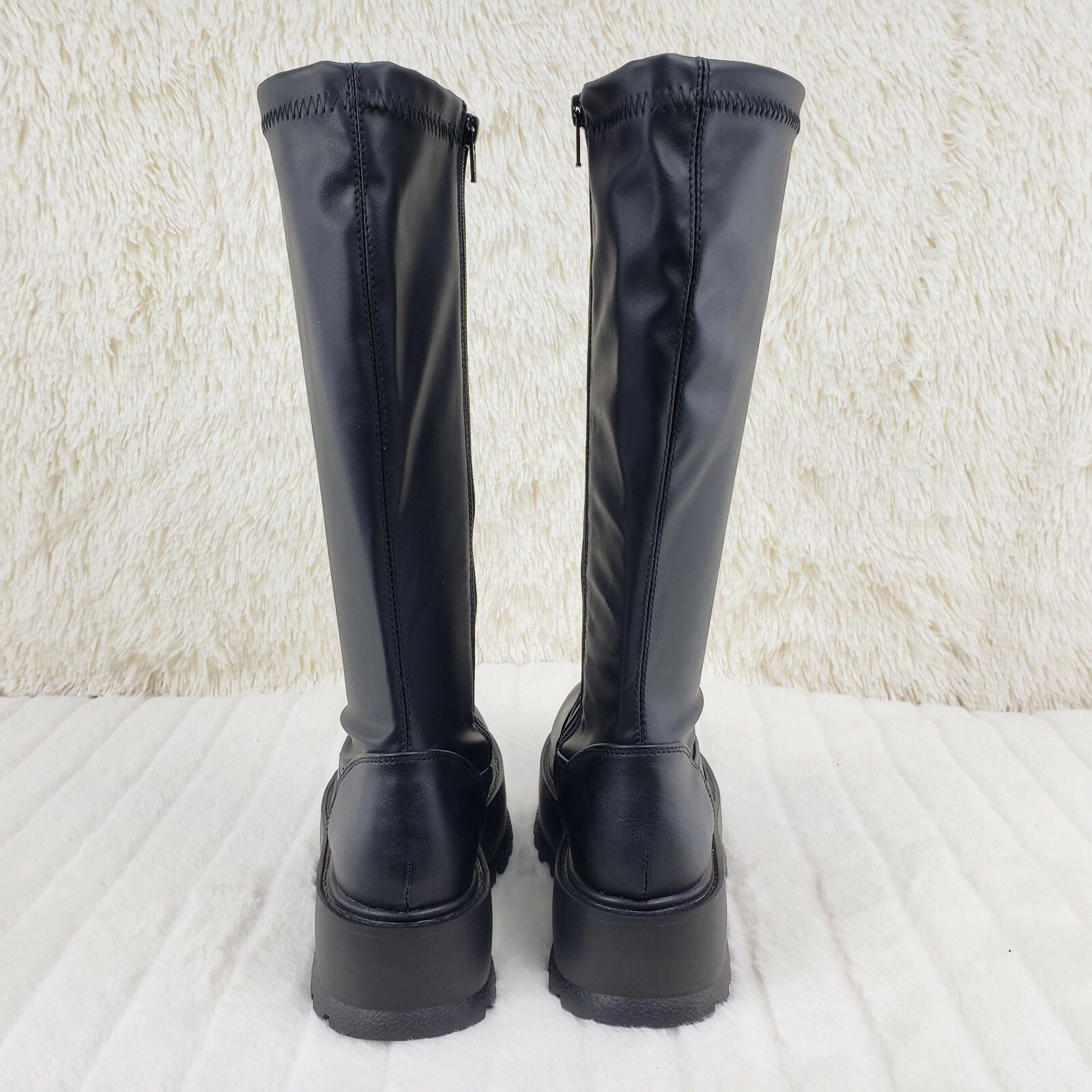 Demonia Cult DEMONIA Slacker 200 65 Black Matte Platform Wedge Heel Knee Size US 12 / IT 42 - 6 Thumbnail