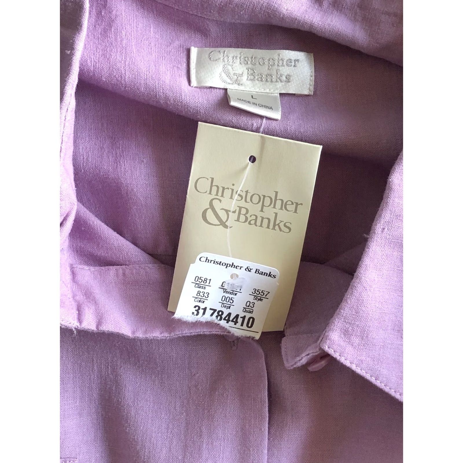 Vintage Christopher Banks Linen top L purple button Up shortsleeve Pockets Cottage NWT Size L / US 10 / IT 46 - 4 Thumbnail