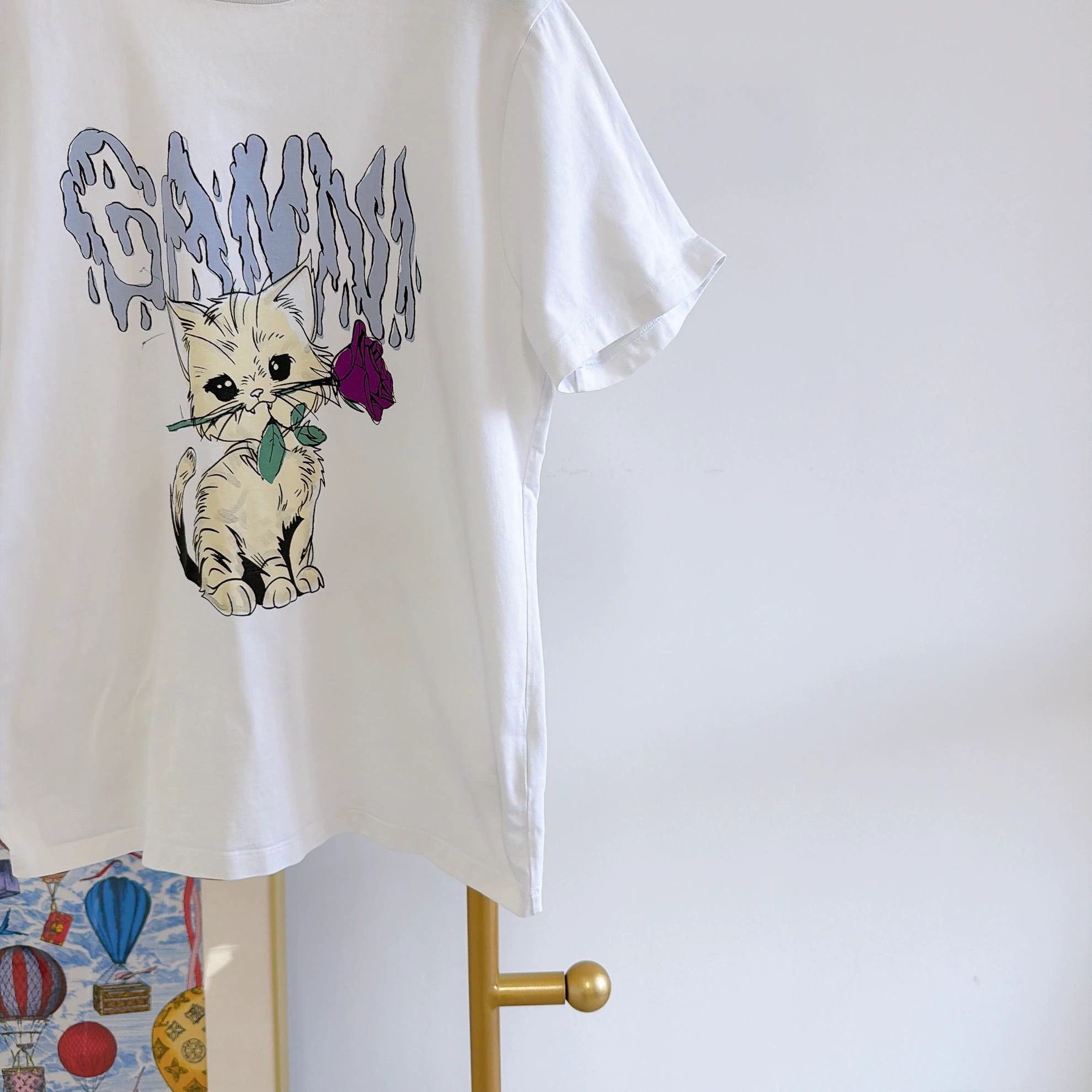 Ganni Ganni White Cat Graphic Tee XS 8204 Size XS / US 0-2 / IT 36-38 - 4 Thumbnail