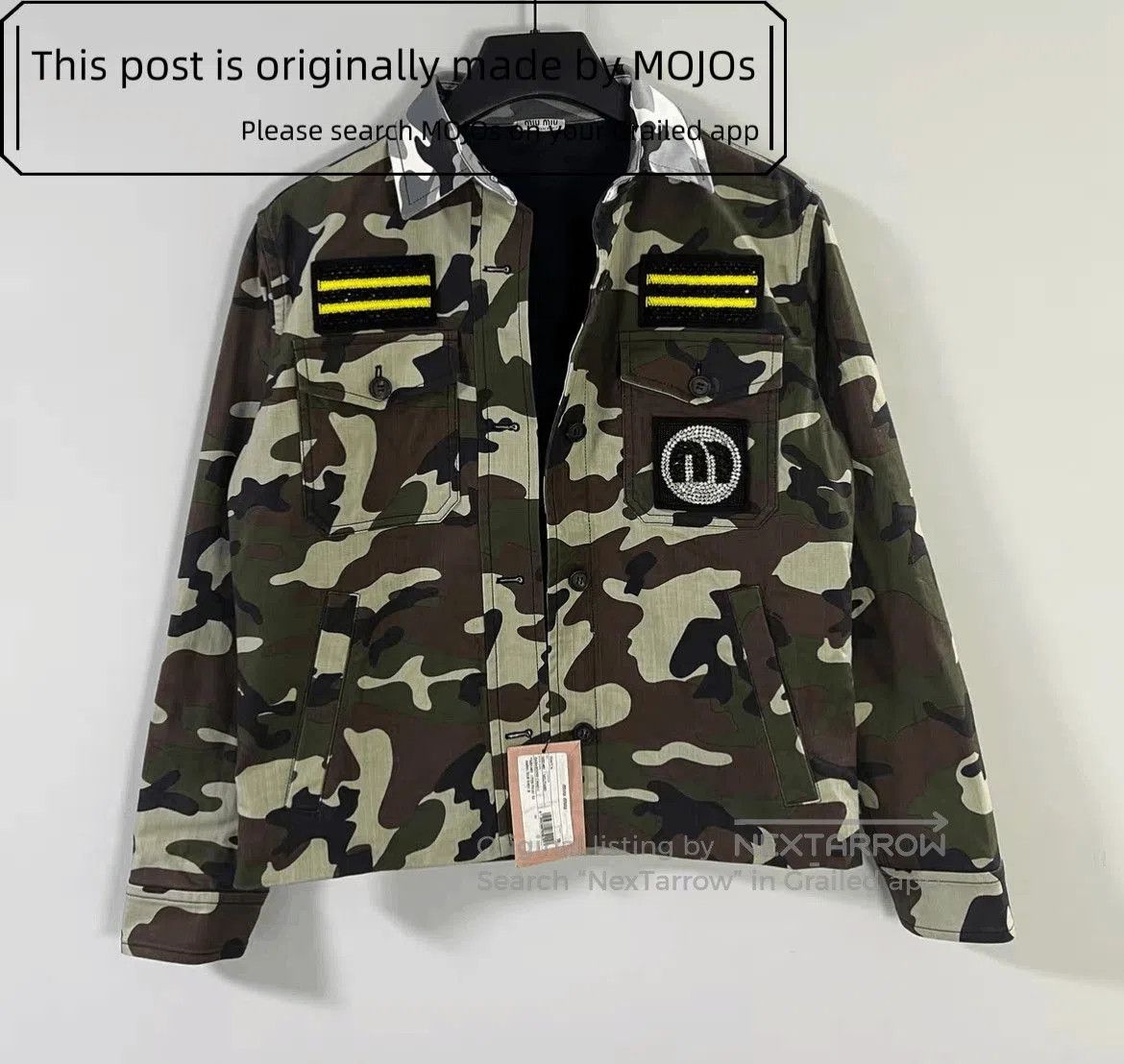 Sz 38 Miu Miu Camo Military Patch Shirt Jacket mojos1832101
