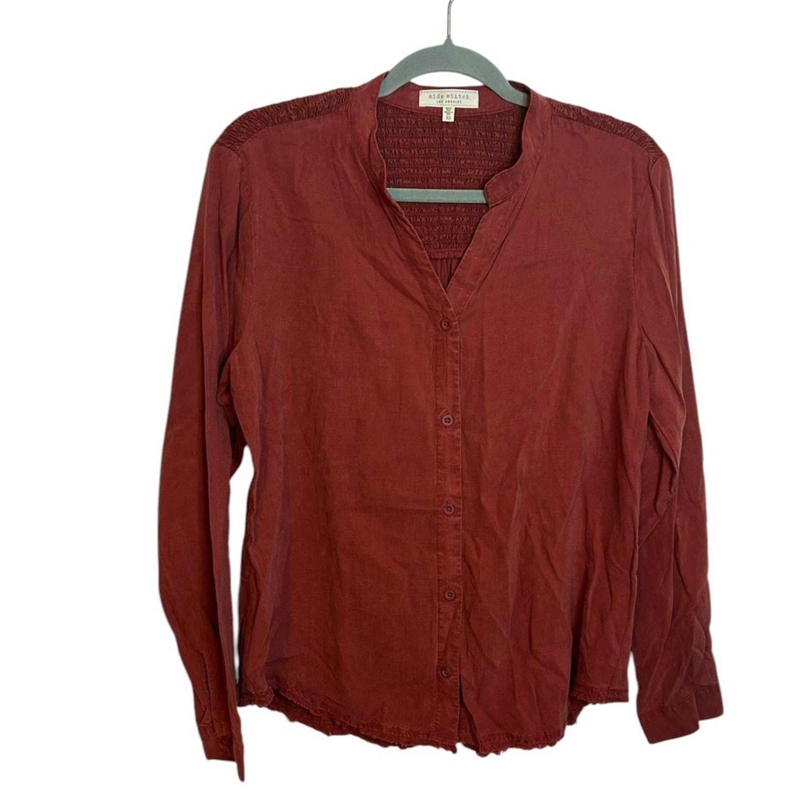 Other Side Stitch Burnt Orange Raw Hem Button-Up Smocked Shirt Size XS / US 0-2 / IT 36-38 - 1 Thumbnail