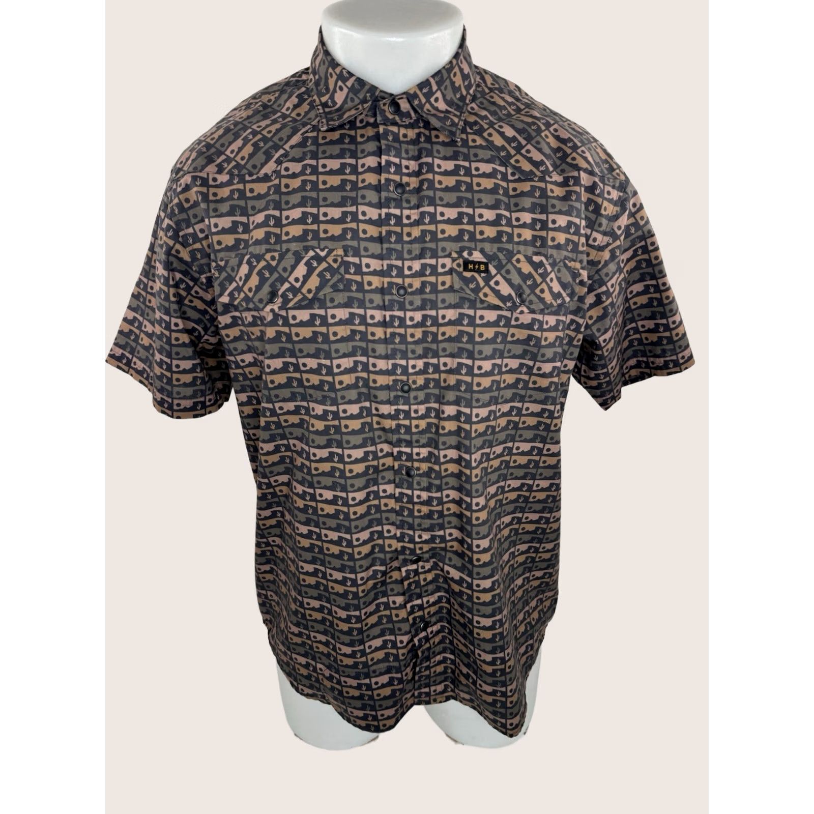 Howler Brothers HOWLER BROS CACTUS Desert Print Western Snap Shirt Mens M Brown / Black / Olive Size US M / EU 48-50 / 2 - 1 Thumbnail