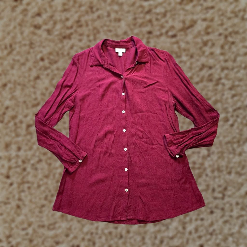 J. Jill J. Jill Blouse Shirt Women Medium Red Button Up Tunic Long Sleeve Lightweight Casual Size M / US 6-8 / IT 42-44 - 1 Thumbnail