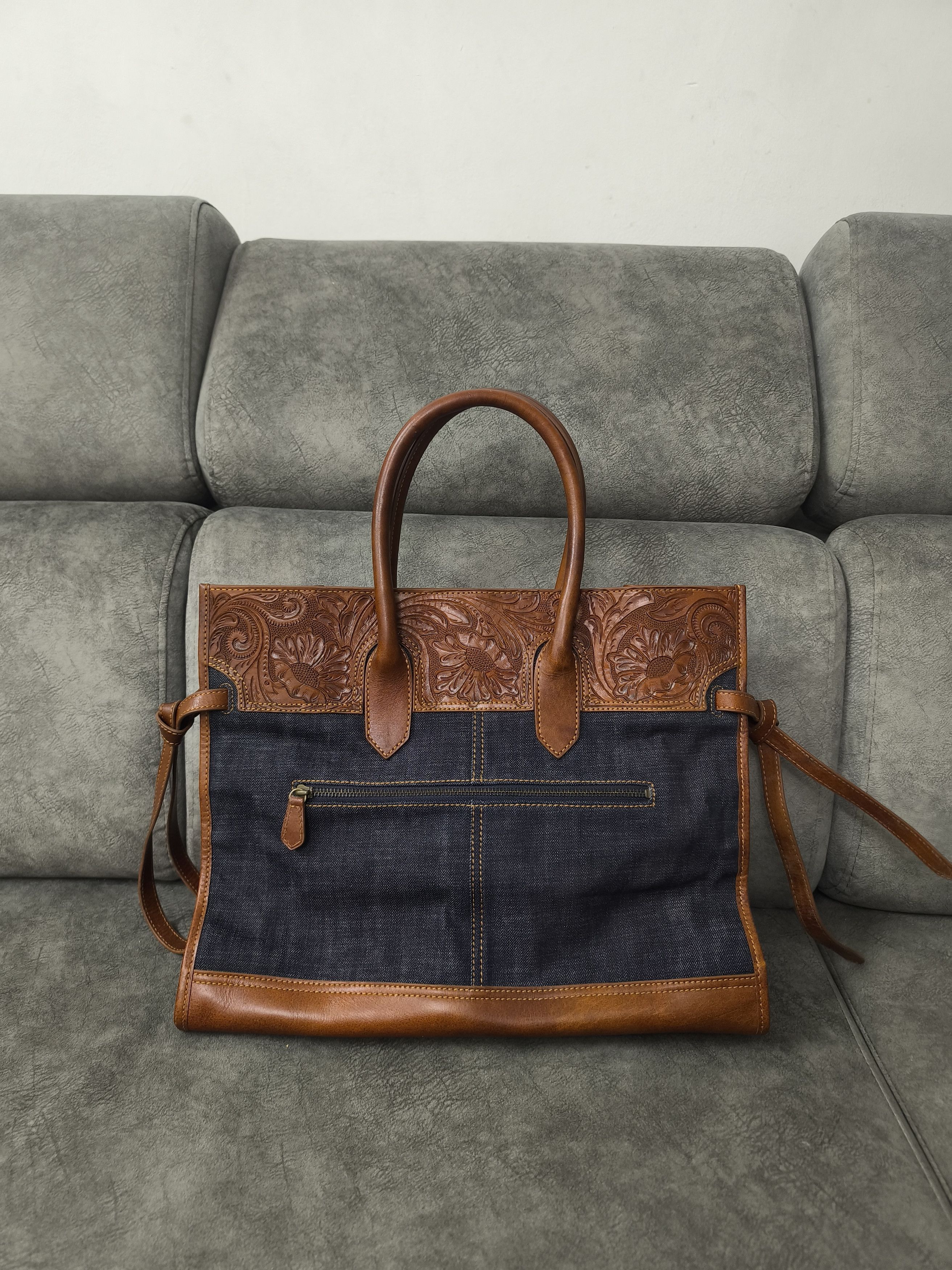 Japanese Brand Goa Carved Denim Bag Inspired Birkin Hermes Size ONE SIZE - 3 Thumbnail