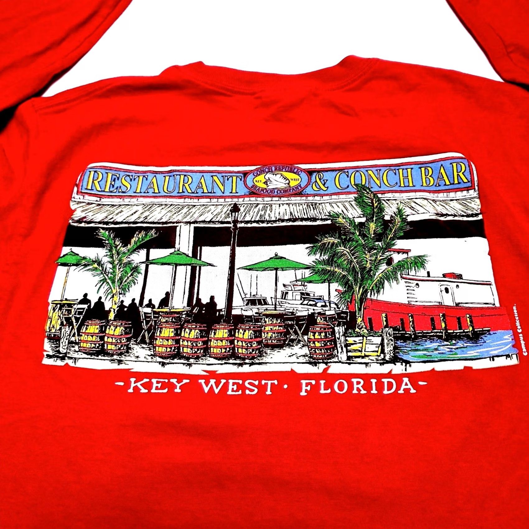 Hanes VINTAGE Conch Republic Sea​​​food Company Key West Long Sleeve Red T‑Shirt Size S 90s Mens Size US S / EU 44-46 / 1 - 2 Thumbnail