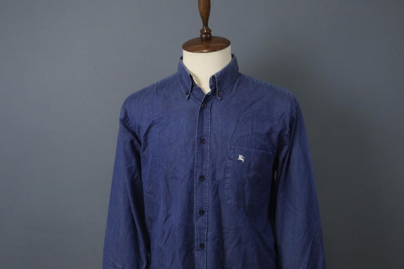 Designer Blueberry London Navy Lyocell Button Front Shirt Size XL Size US XL / EU 56 / 4 - 2 Thumbnail