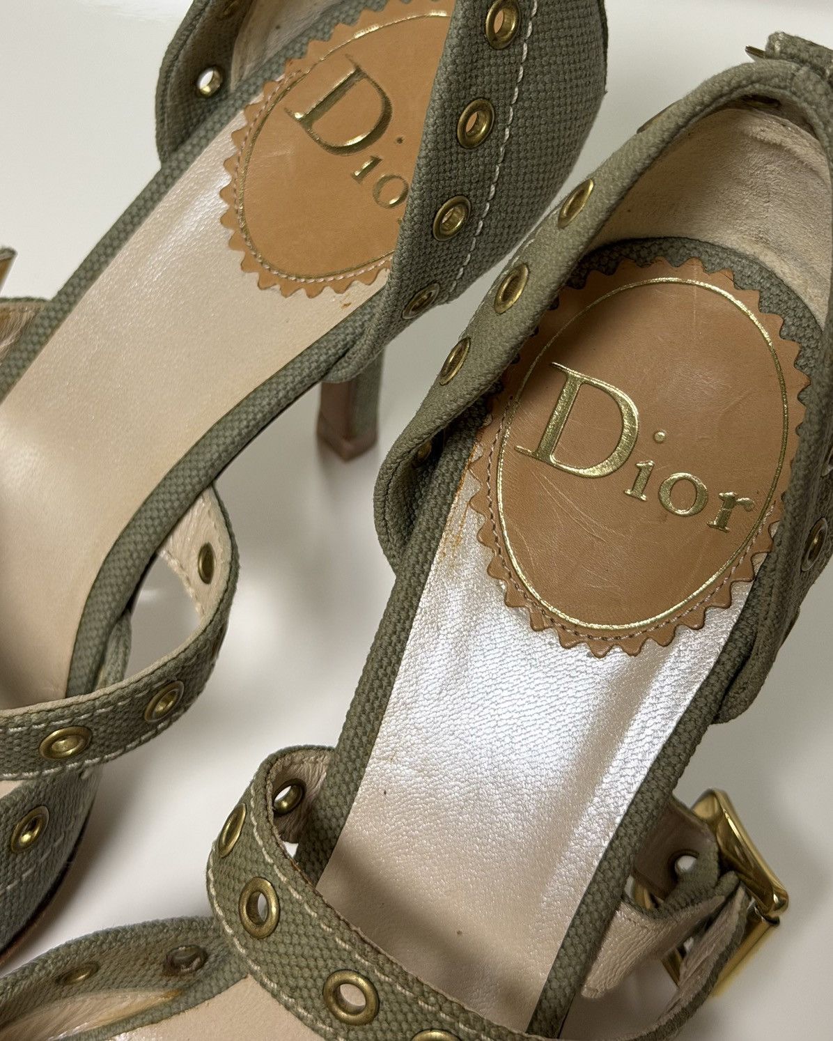 Dior CHRISTIAN DIOR S/S 2002 Canvas Grommet Mary Jane Heels Size US 6 / IT 36 - 6 Thumbnail