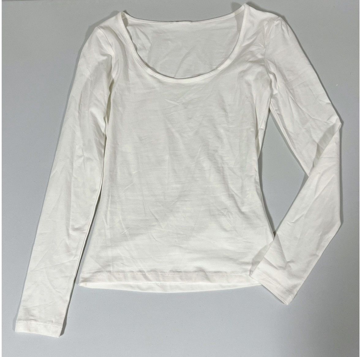 Vintage White Solid Scoop-Neck Long Sleeve Tee T-Shirt Top Size XS 🤍 Size XS / US 0-2 / IT 36-38 - 2 Thumbnail