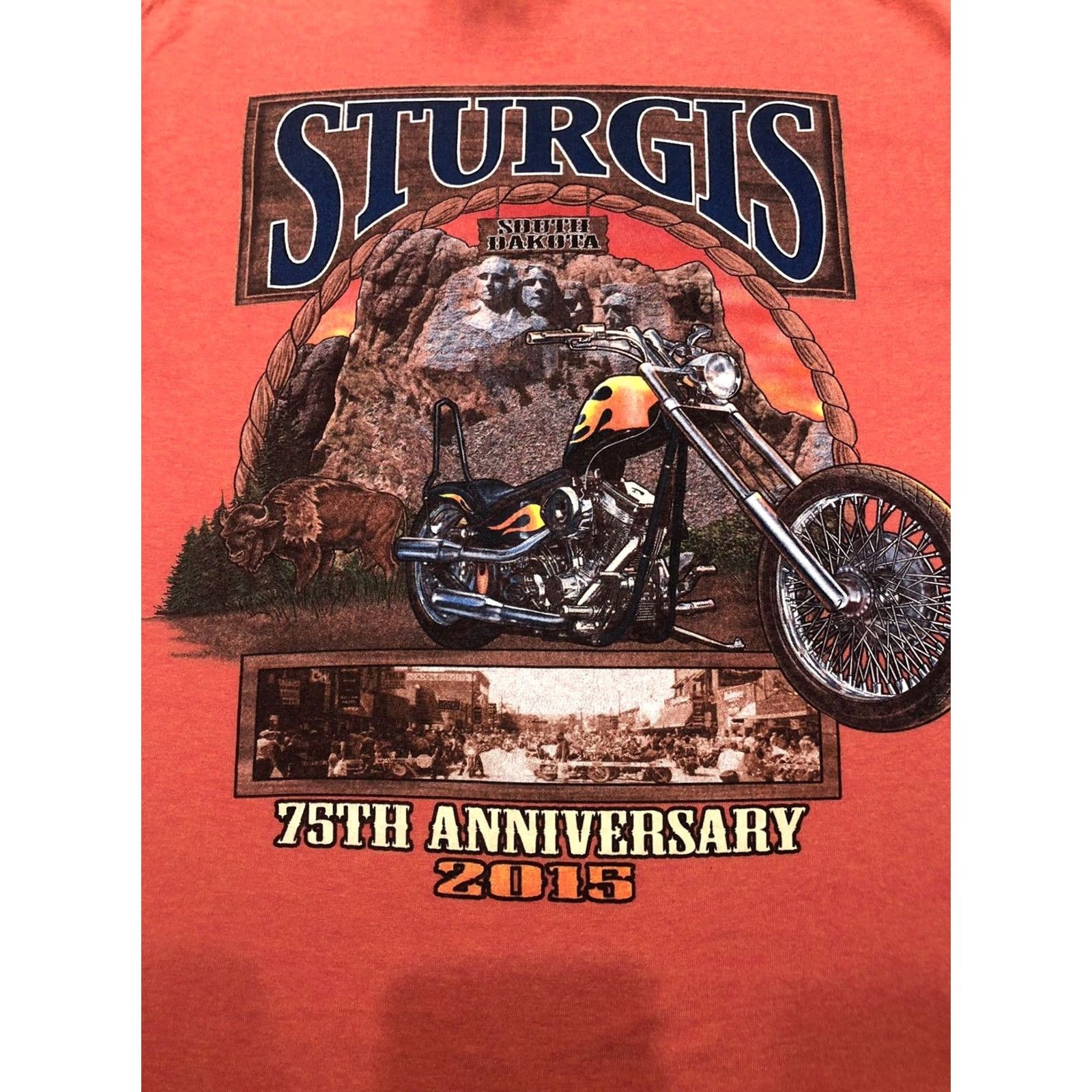 Gildan STURGIS 2015 75th Anniversary Men's T Shirt Orange Medium Gildan Graphic Tee Cotton Blend Size US M / EU 48-50 / 2 - 5 Thumbnail