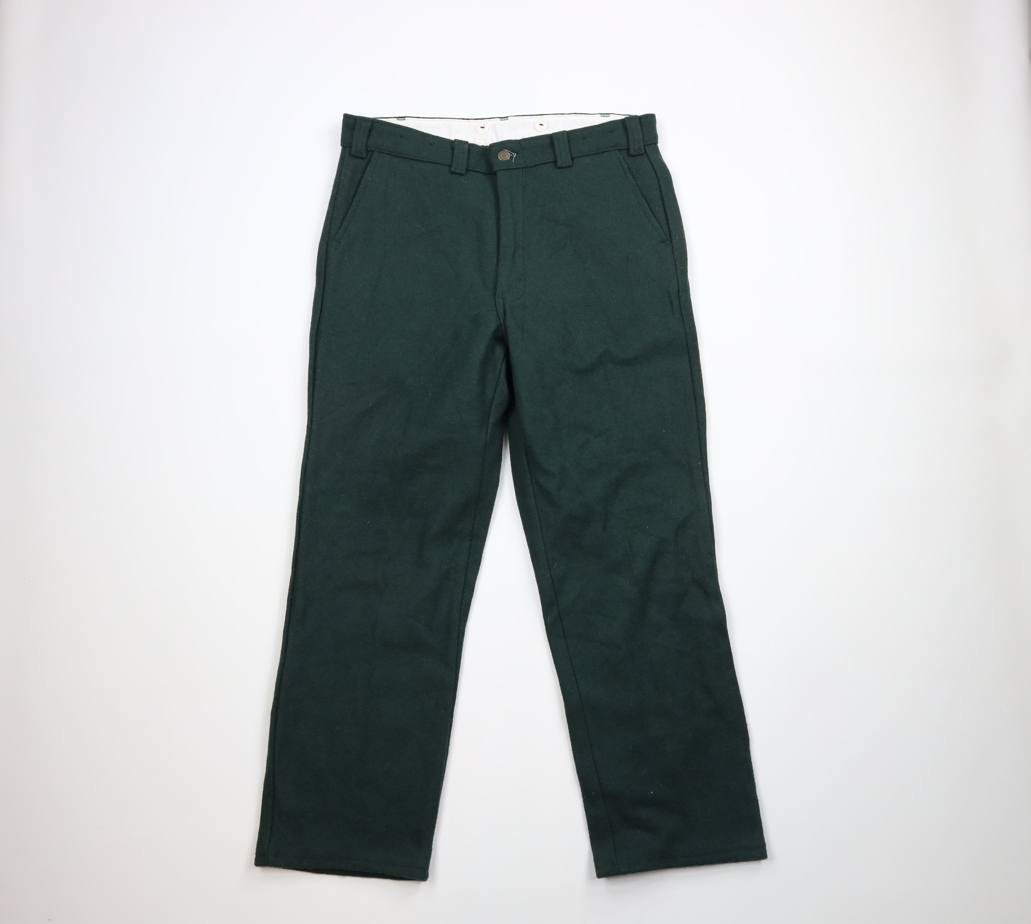 image of Vintage 90's Streetwear Heavyweight Wide Leg Wool Pants Green, Men's (Size 36)