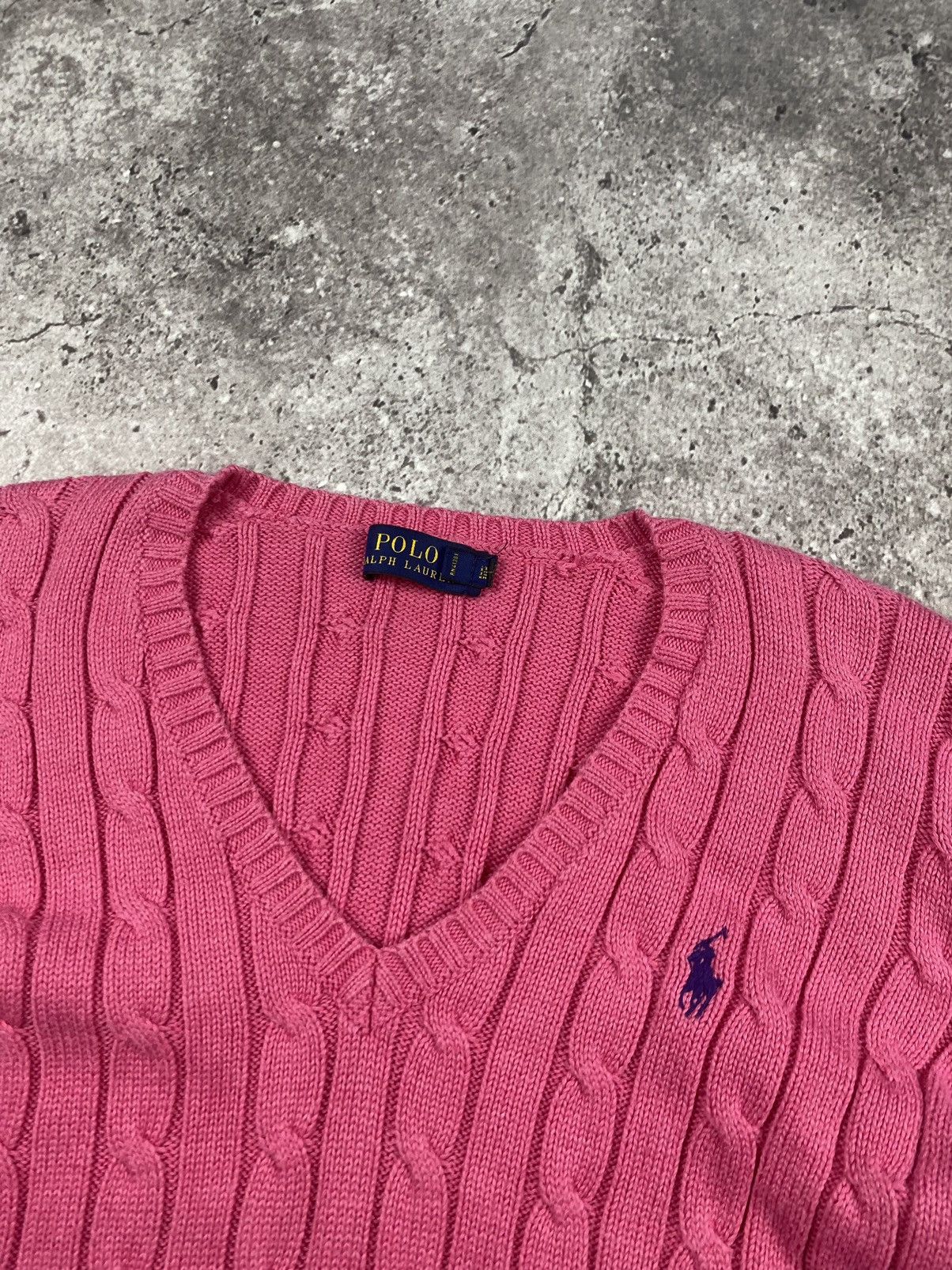 Polo Ralph Lauren × Vintage Polo Ralph Lauren Cable Knit V-neck Sweater pink🎀size S Size S / US 4 / IT 40 - 3 Thumbnail