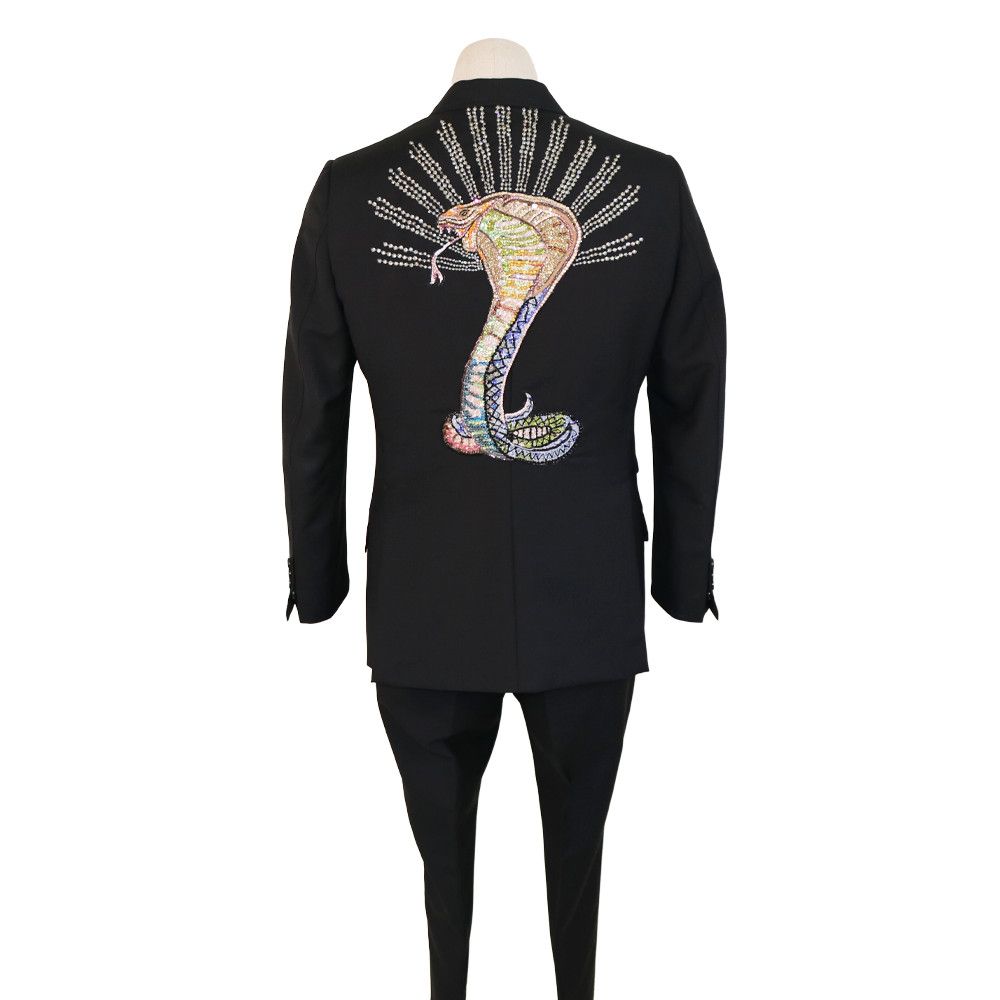 Gucci Gucci Black Jeweled Cobra Embroidered Mohair-Wool Suit Set Size 48R - 1 Thumbnail