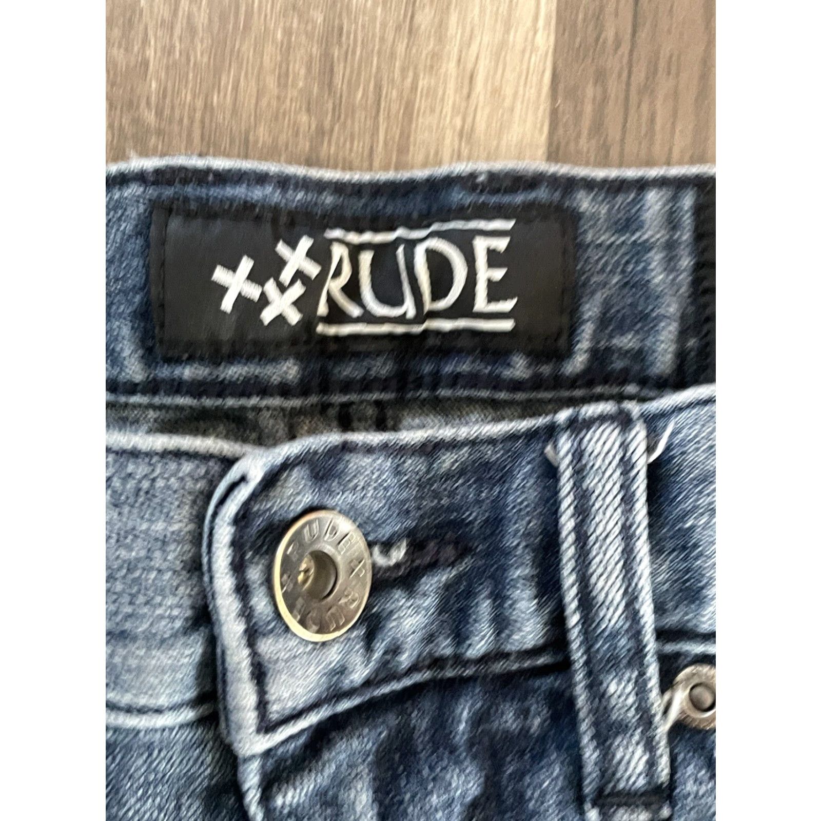 Denime Rude Jeans Skinny 30x30 Denim Dark Wash Slim Straight Men 5-Pocket Button Zip Size US 30 / EU 46 - 3 Thumbnail