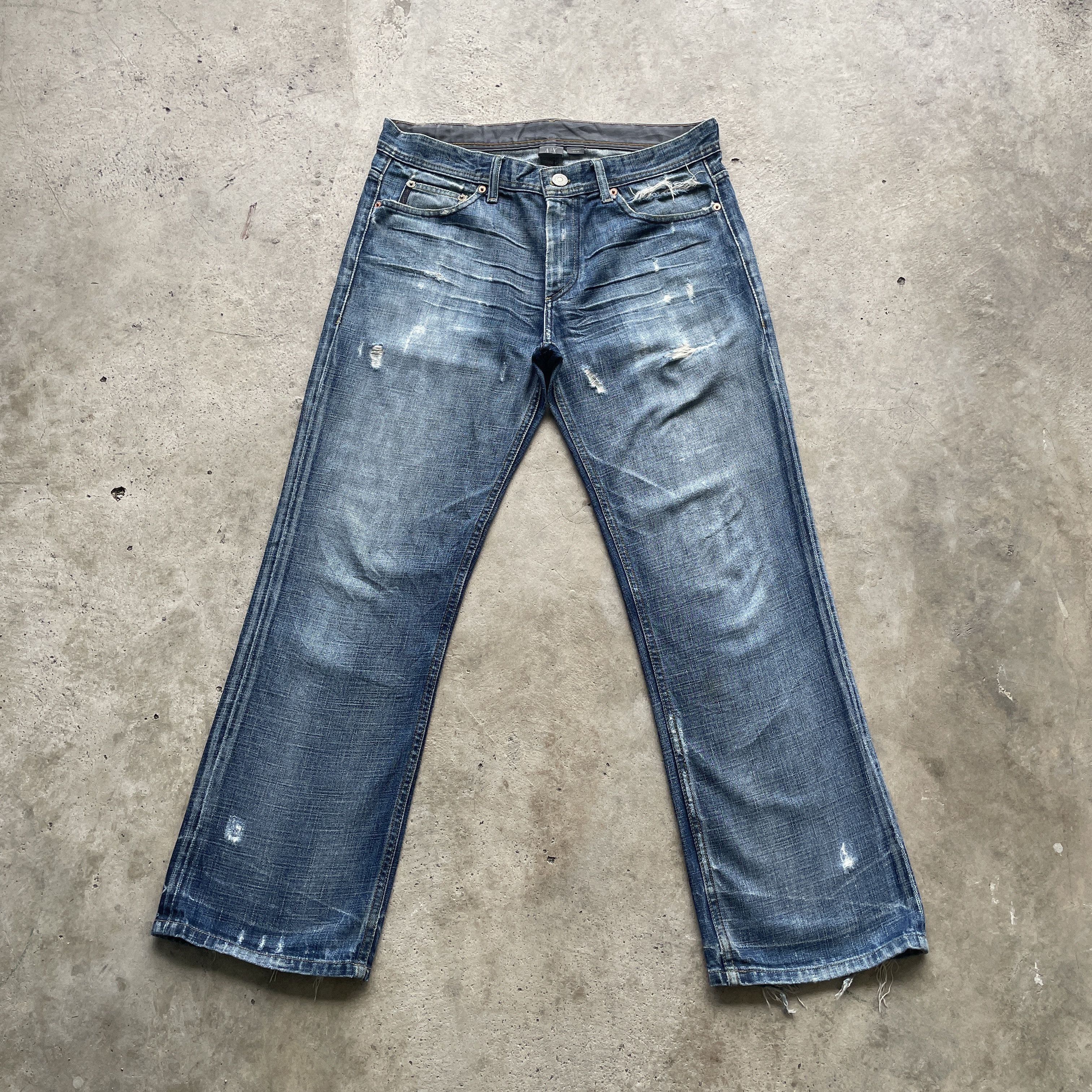 Armani Exchange VINTAGE ARMANI EXCHANGE DISTRESSED JEANS USA FADED PANTS W35 Size US 35 - 3 Thumbnail