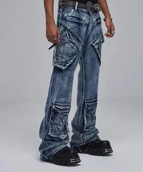 Jean Vintage washed distressed deconstructed multi-pocket jeans Size US 32 / EU 48 - 1 Thumbnail