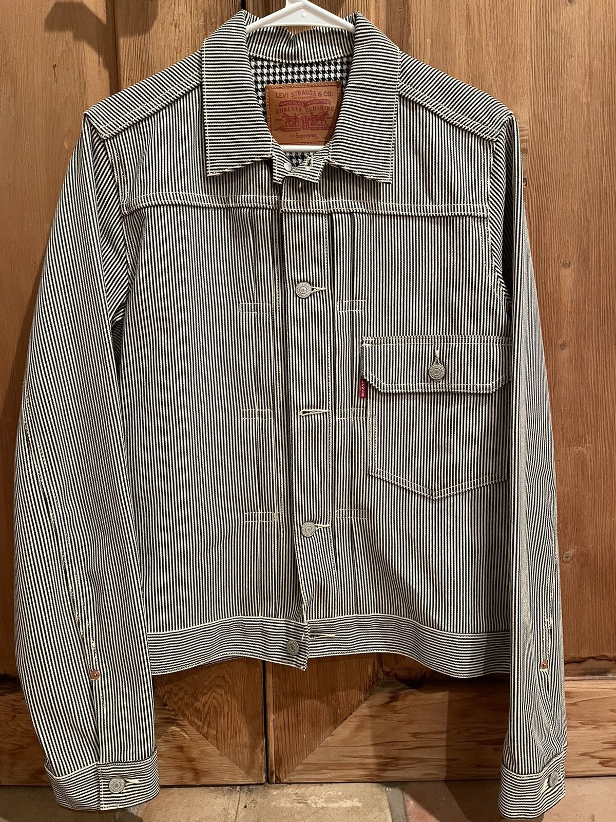 Levi s Supreme Supreme x Levi s Hickory Stripe Type 1 Jacket Grailed
