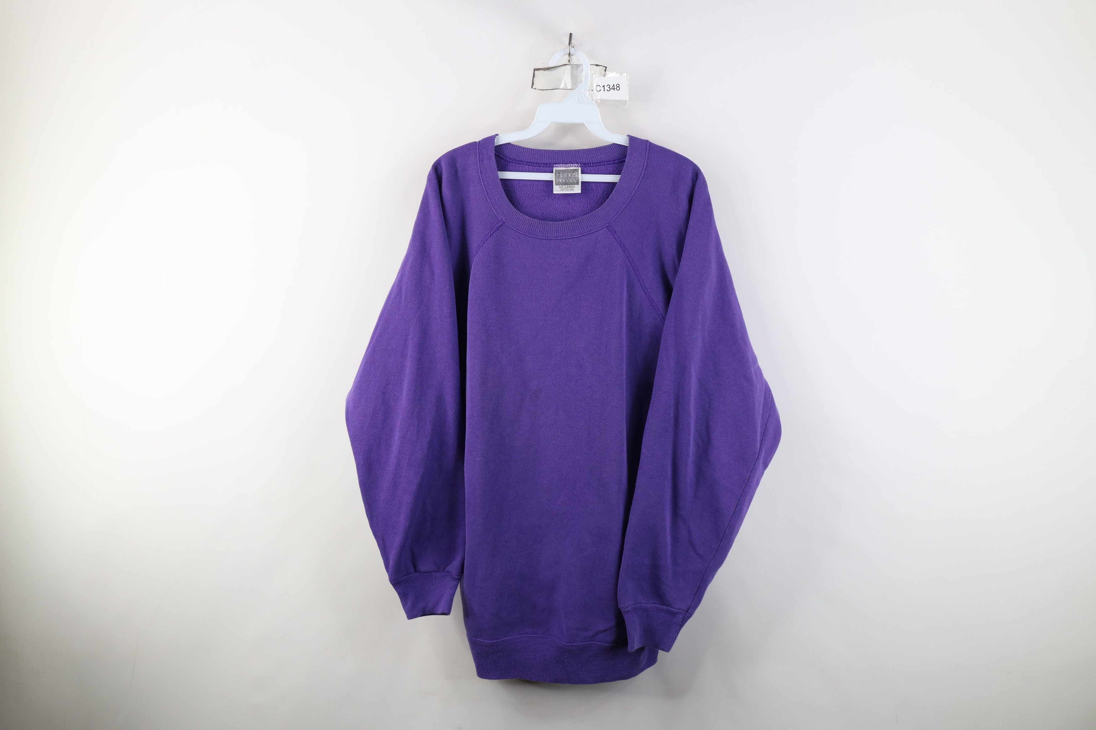 Vintage Vintage 90s Streetwear Blank Crewneck Sweatshirt Purple USA Size XXL / US 16-18 / IT 52-54 - 1 Thumbnail