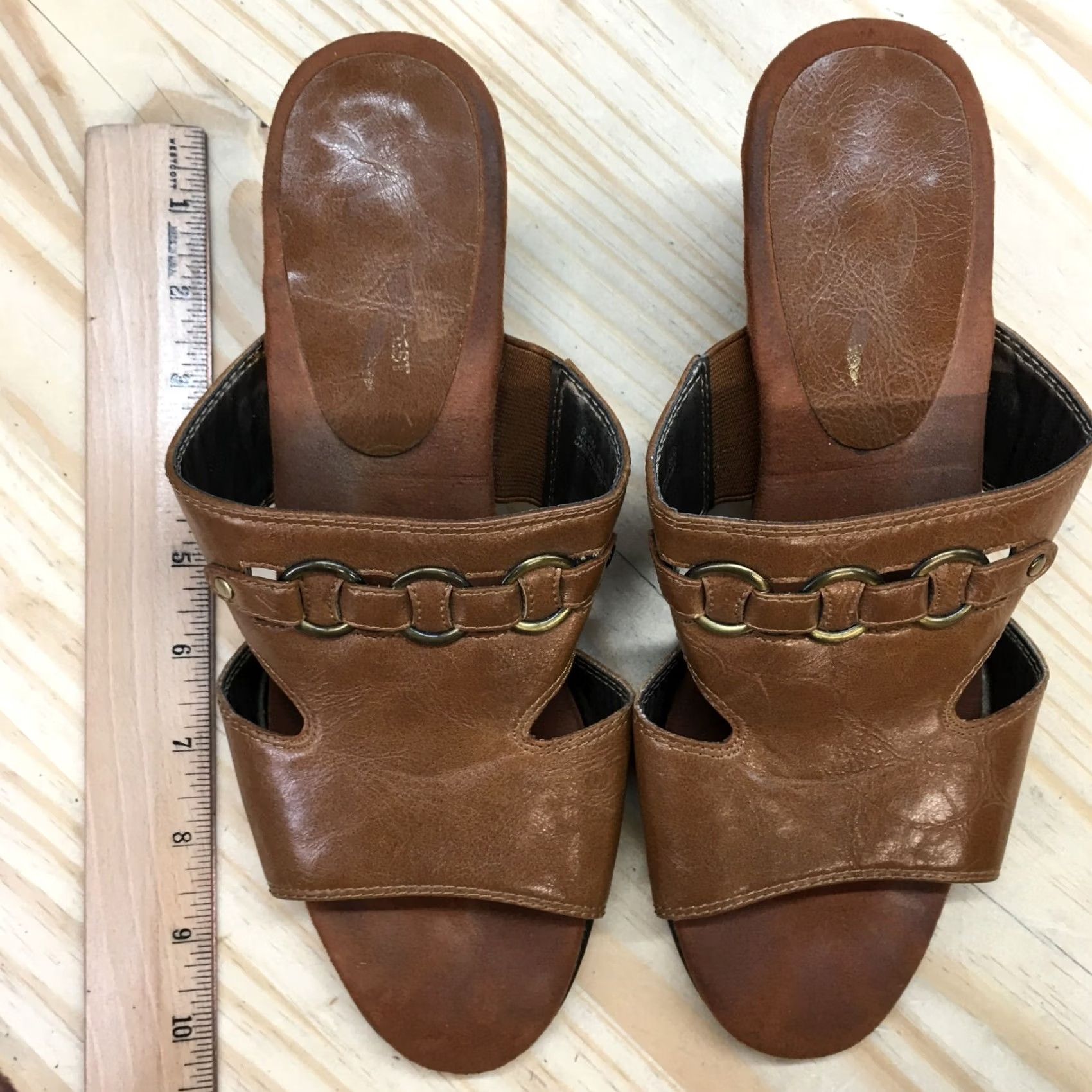 Vintage Aerosoles A2 Sandals Womens 9.5 M Base Board Casual Slip On Heels Slide Brown Size US 10 / IT 40 - 7 Thumbnail