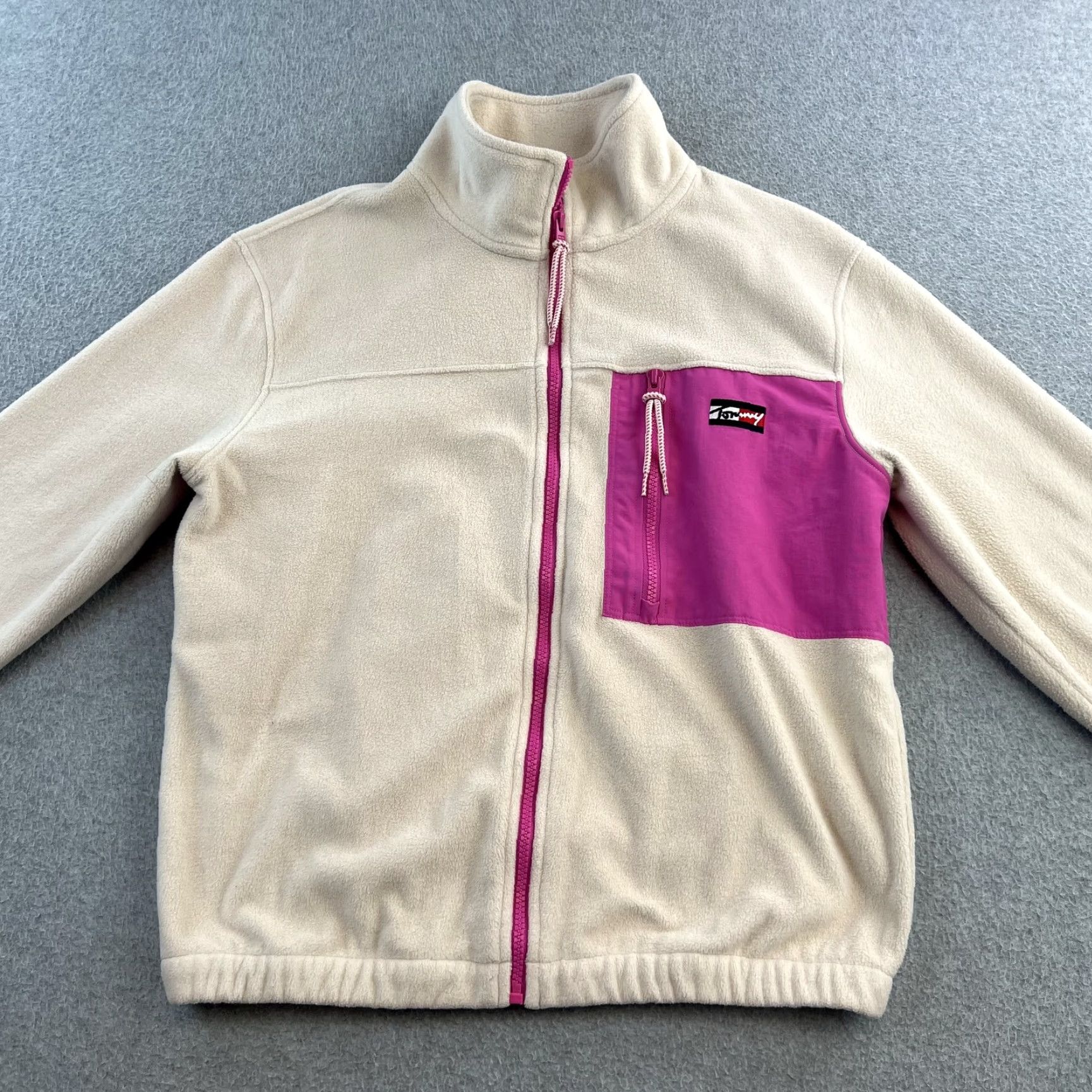 Tommy Hilfiger Tommy Jeans Fleece Jacket Womens XS Beige Pink Full Zip Retro Outdoor Pullover Size XS / US 0-2 / IT 36-38 - 5 Thumbnail