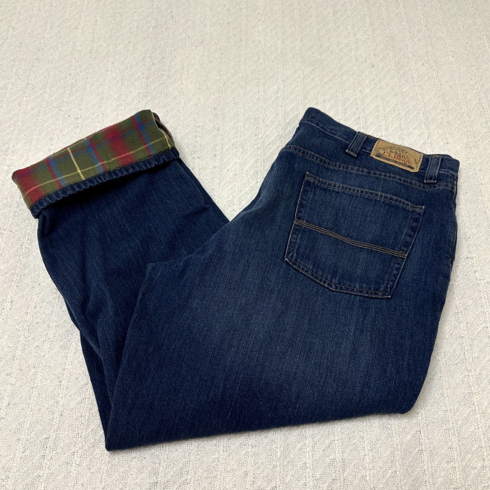 Vintage VINTAGE L.L. Bean Jeans Mens 40x29 Denim Blue Green Flannel Lined Classic Fit Workwear 90s Straight Medium Denim Mens Size US 40 / EU 56 - 3 Thumbnail