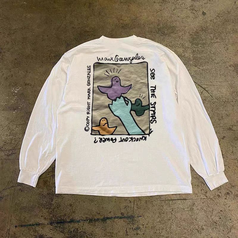 Vintage White casual retro peace dove print long sleeve t-shirt Size US M / EU 48-50 / 2 - 1 Thumbnail