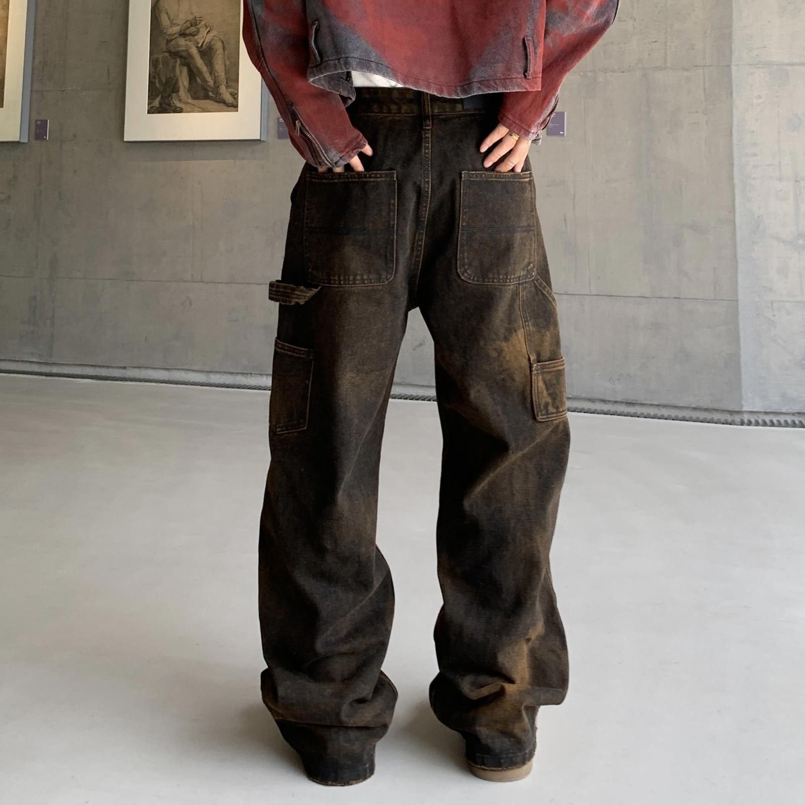 Vintage Brown Baggy Distressed Casual Pants, Wide Leg Denim Size US 32 / EU 48 - 4 Thumbnail