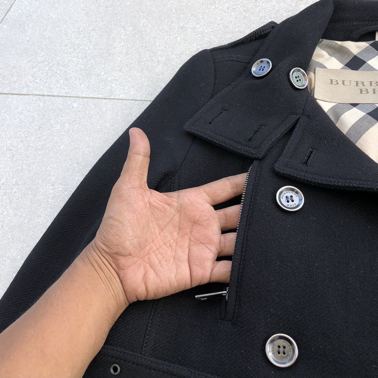 Burberry Burberry Brit Black Wool Blend Zip-Pocket Trench Coat Size M / US 6-8 / IT 42-44 - 8 Thumbnail